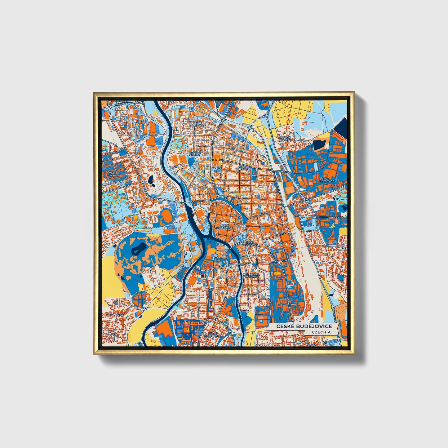 Českébudějovice Czechia Colorful City Map Canvas Print • Gold Framed