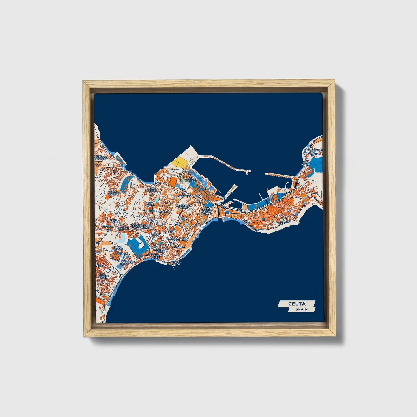 Ceuta Spain Colorful City Map Canvas Print • Natural Wooden Framed