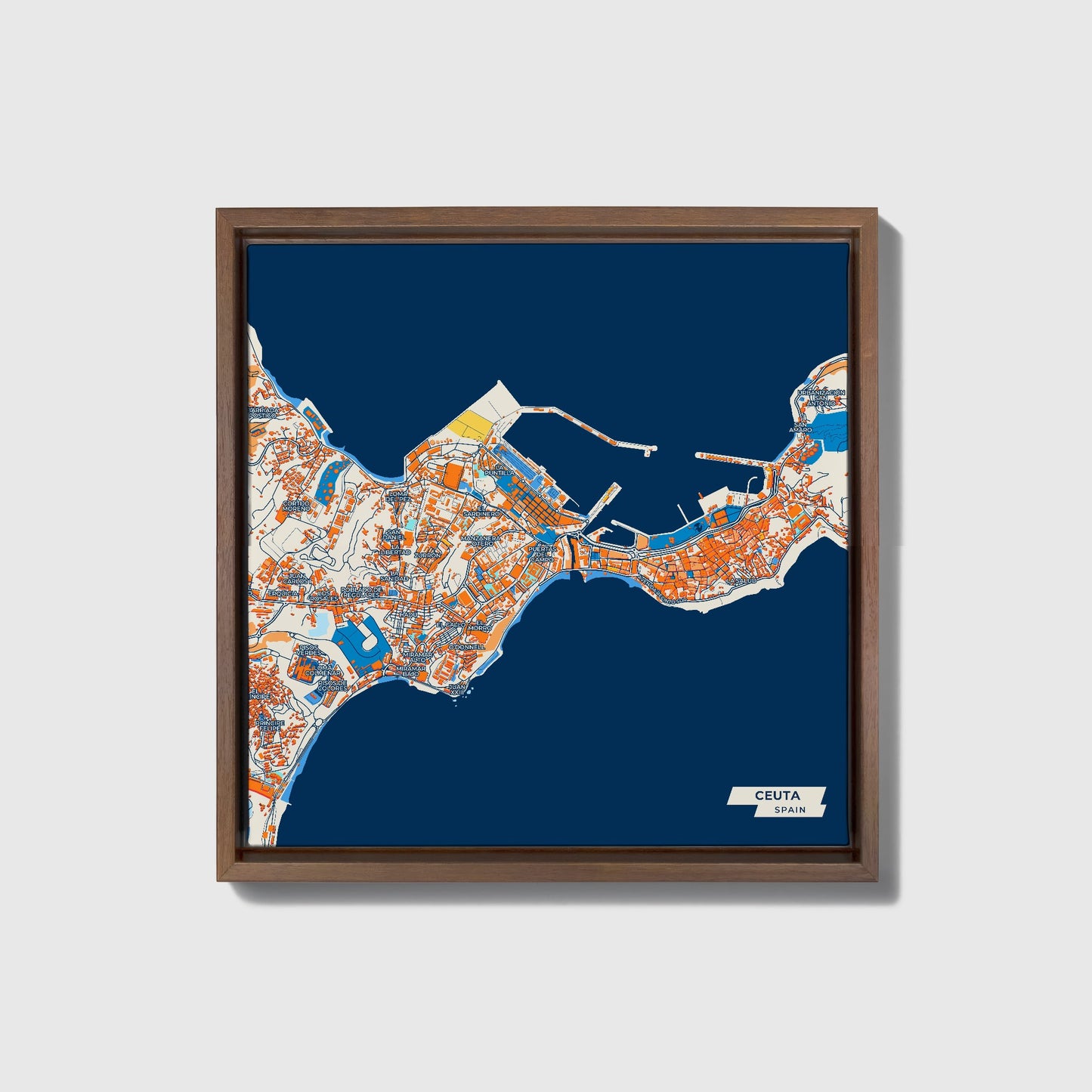 Ceuta Spain Colorful City Map Canvas Print • Dark Wooden Framed