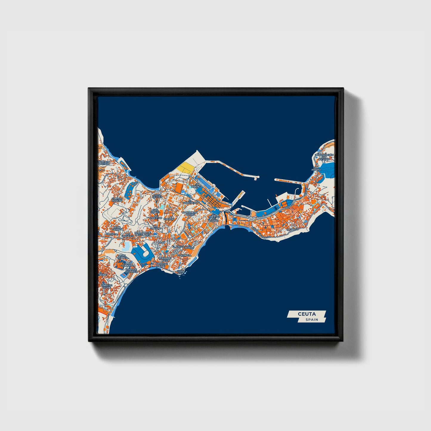 Ceuta Spain Colorful City Map Canvas Print • Black Framed