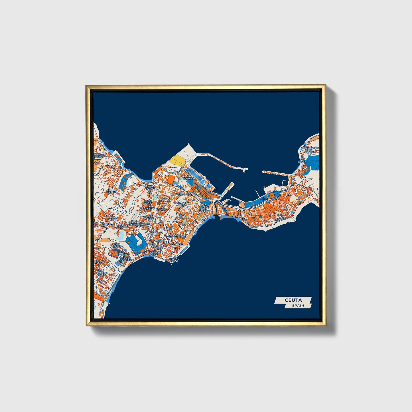 Ceuta Spain Colorful City Map Canvas Print • Gold Framed
