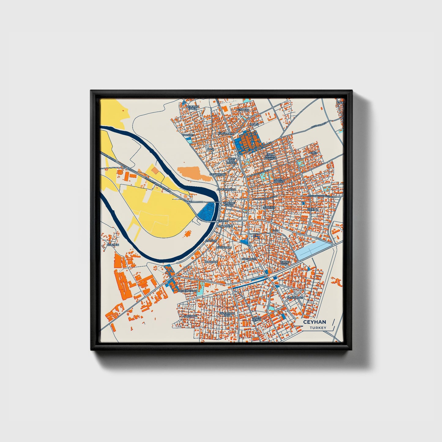 Ceyhan Turkey Colorful City Map Canvas Print • Black Framed