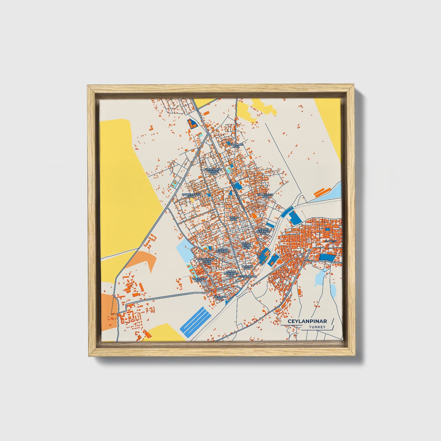 Ceylanpinar Turkey Colorful City Map Canvas Print • Natural Wooden Framed