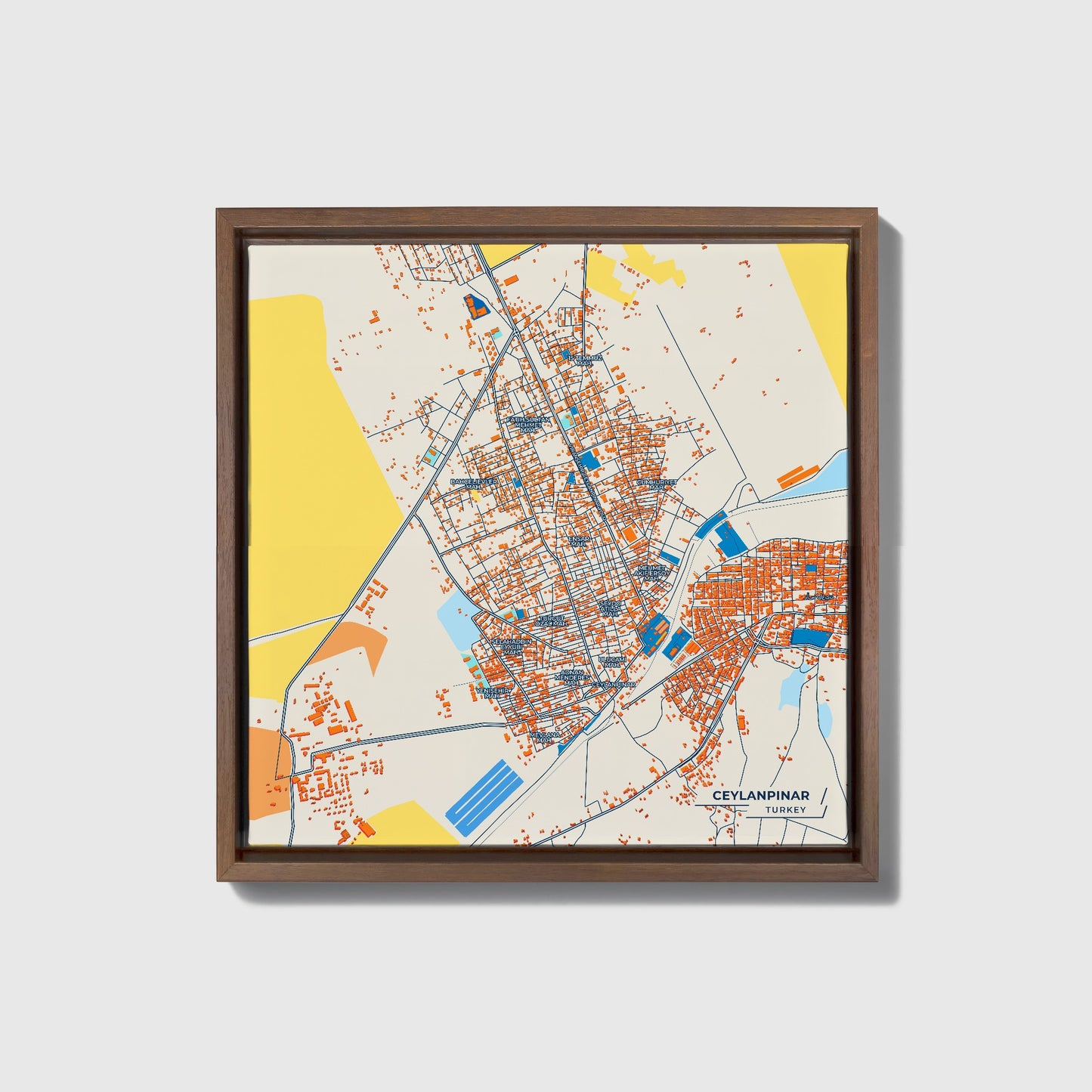 Ceylanpinar Turkey Colorful City Map Canvas Print • Dark Wooden Framed