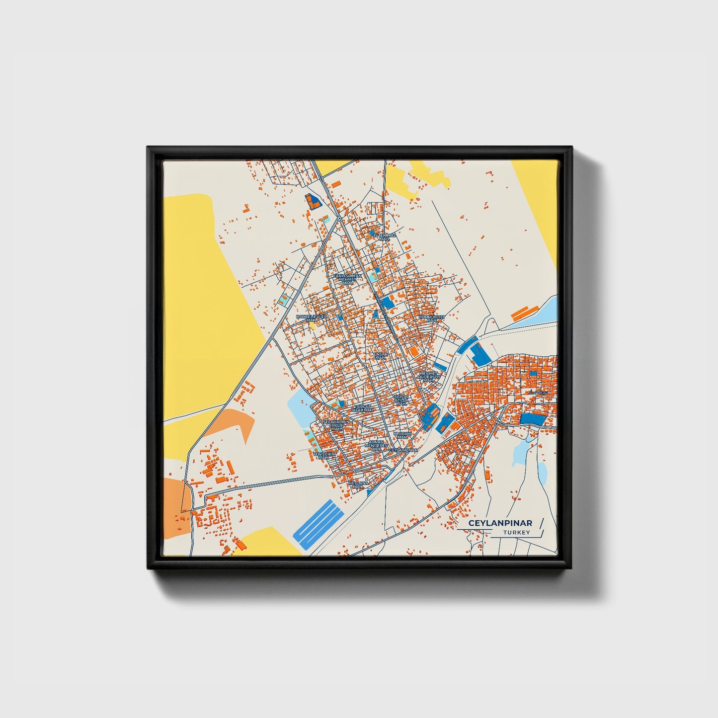 Ceylanpinar Turkey Colorful City Map Canvas Print • Black Framed