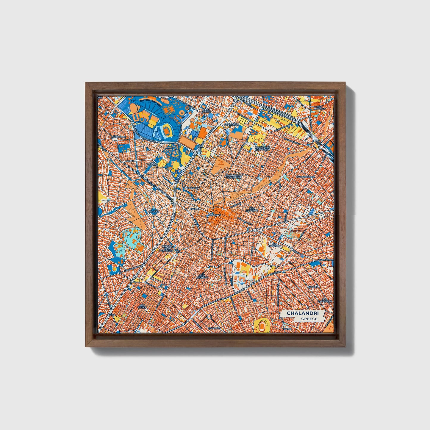 Χαλανδρι Greece Colorful City Map Canvas Print • Dark Wooden Framed