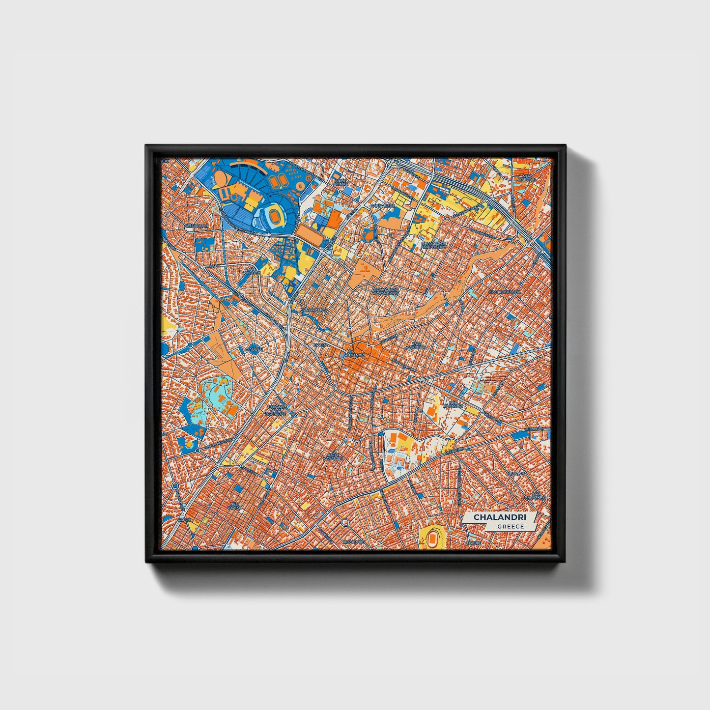 Χαλανδρι Greece Colorful City Map Canvas Print • Black Framed