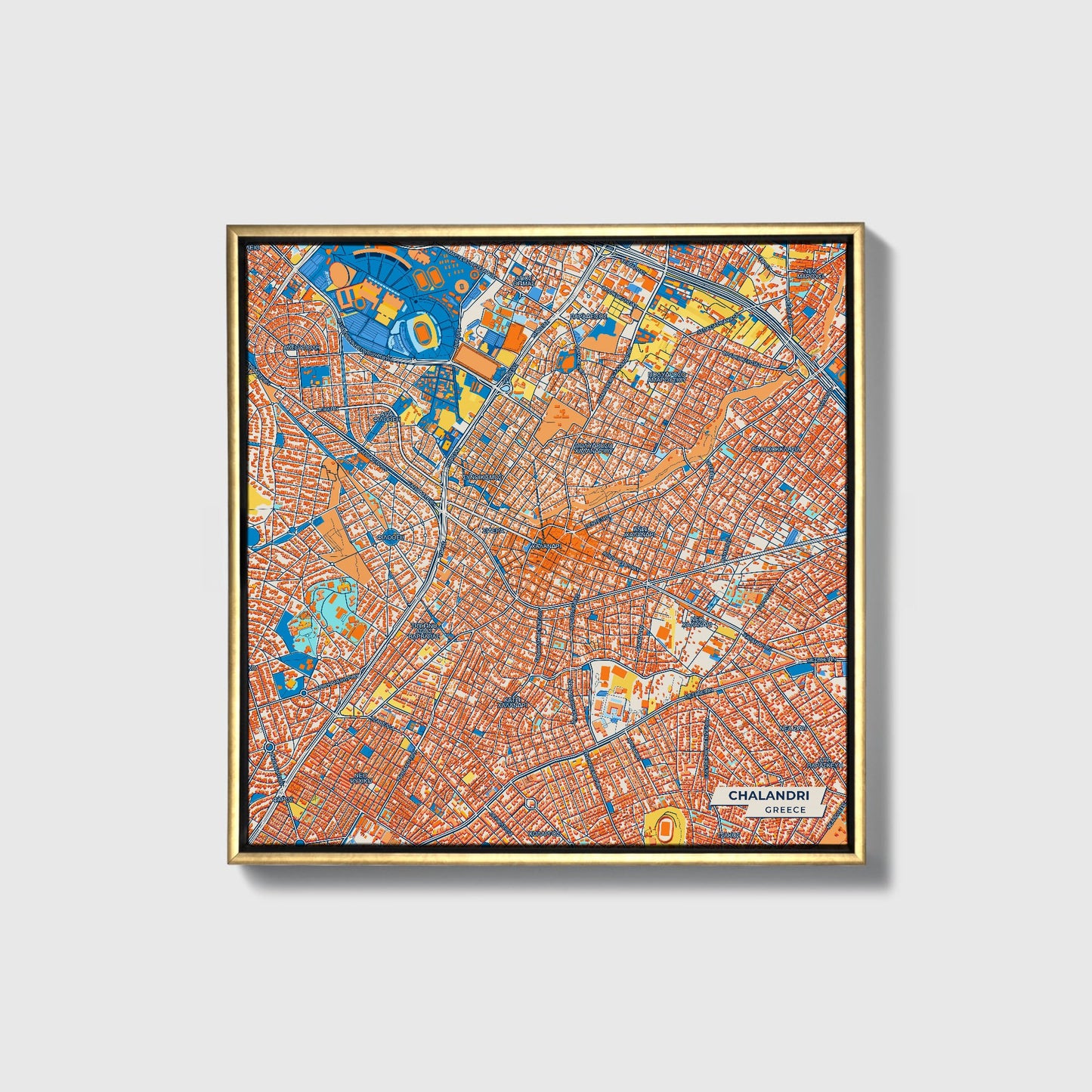 Χαλανδρι Greece Colorful City Map Canvas Print • Gold Framed