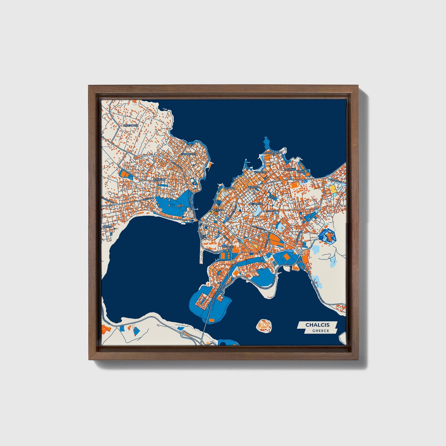 Χαλκιδα Greece Colorful City Map Canvas Print • Dark Wooden Framed