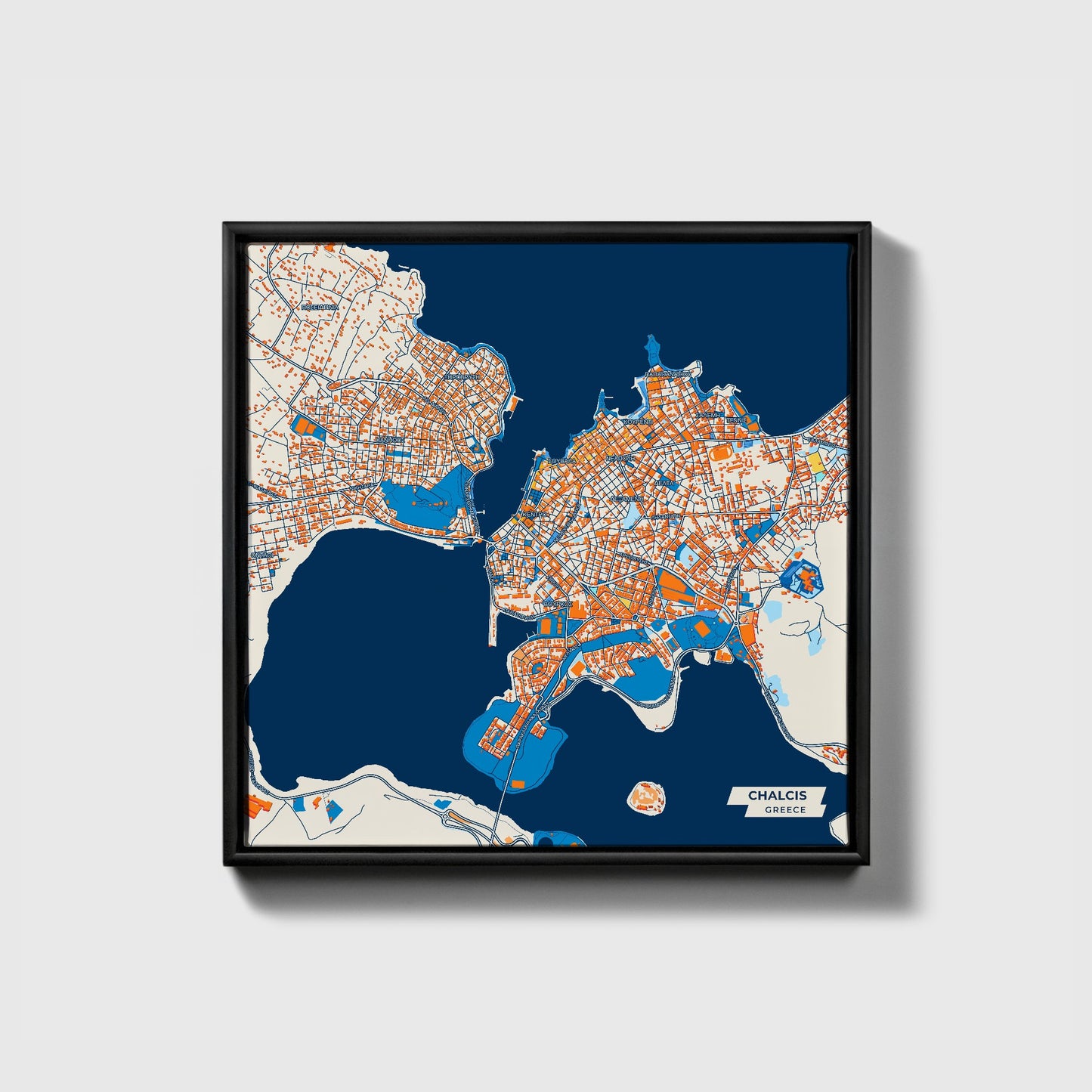 Χαλκιδα Greece Colorful City Map Canvas Print • Black Framed