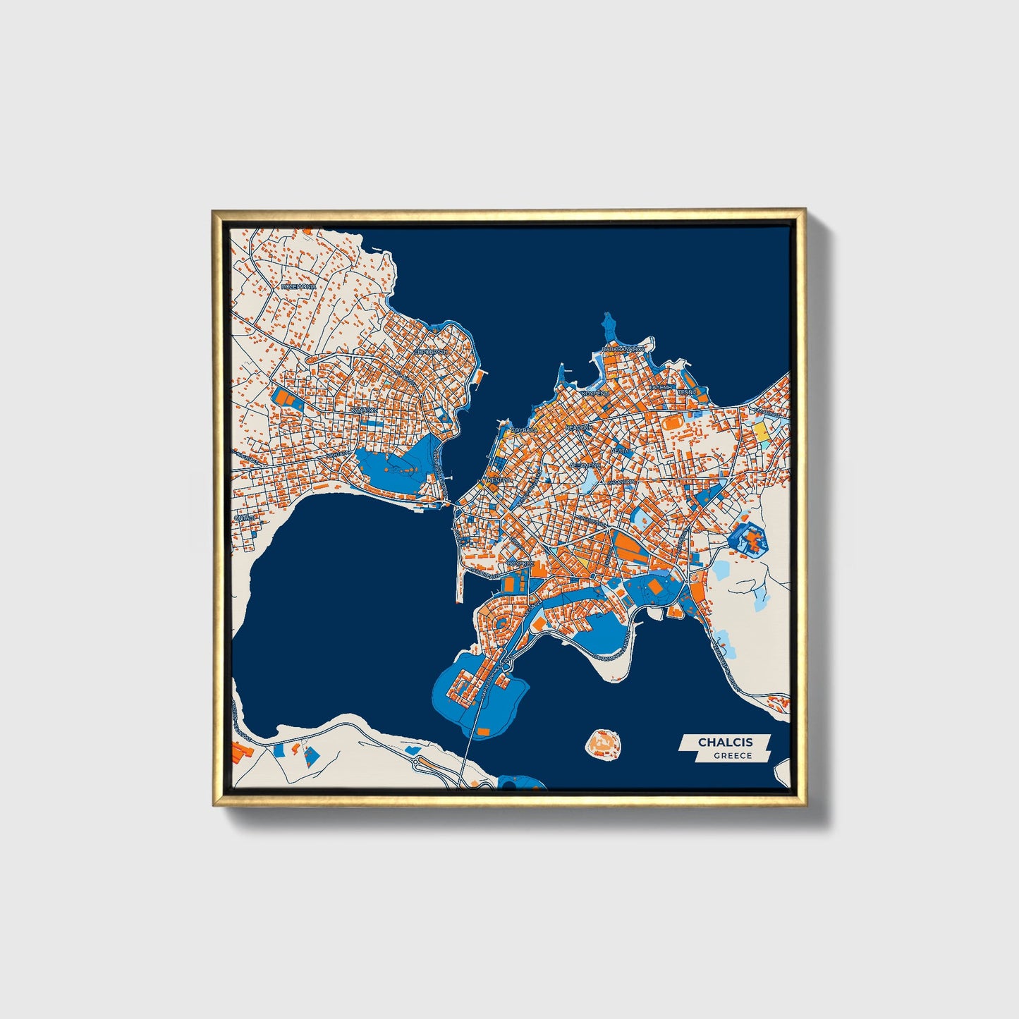 Χαλκιδα Greece Colorful City Map Canvas Print • Gold Framed