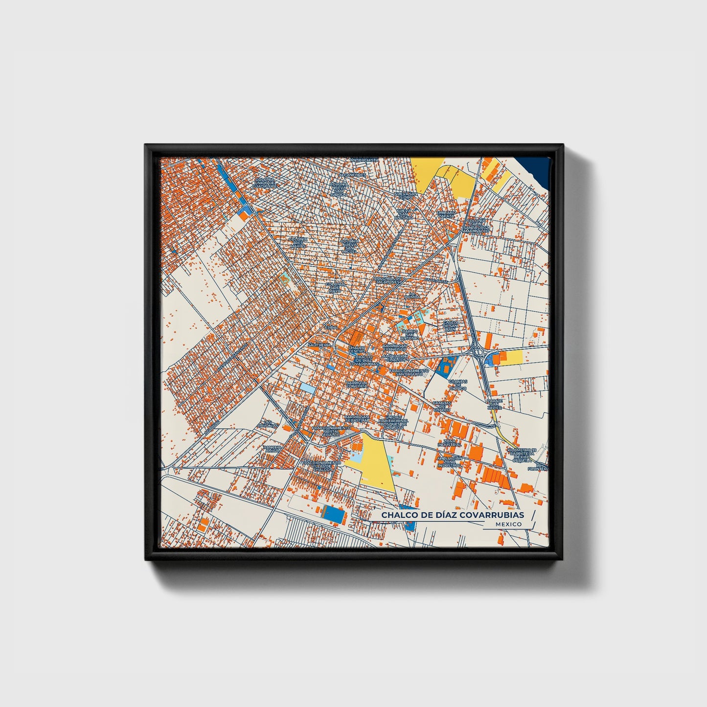 Chalco De Díaz Covarrubias Mexico Colorful City Map Canvas Print • Black Framed