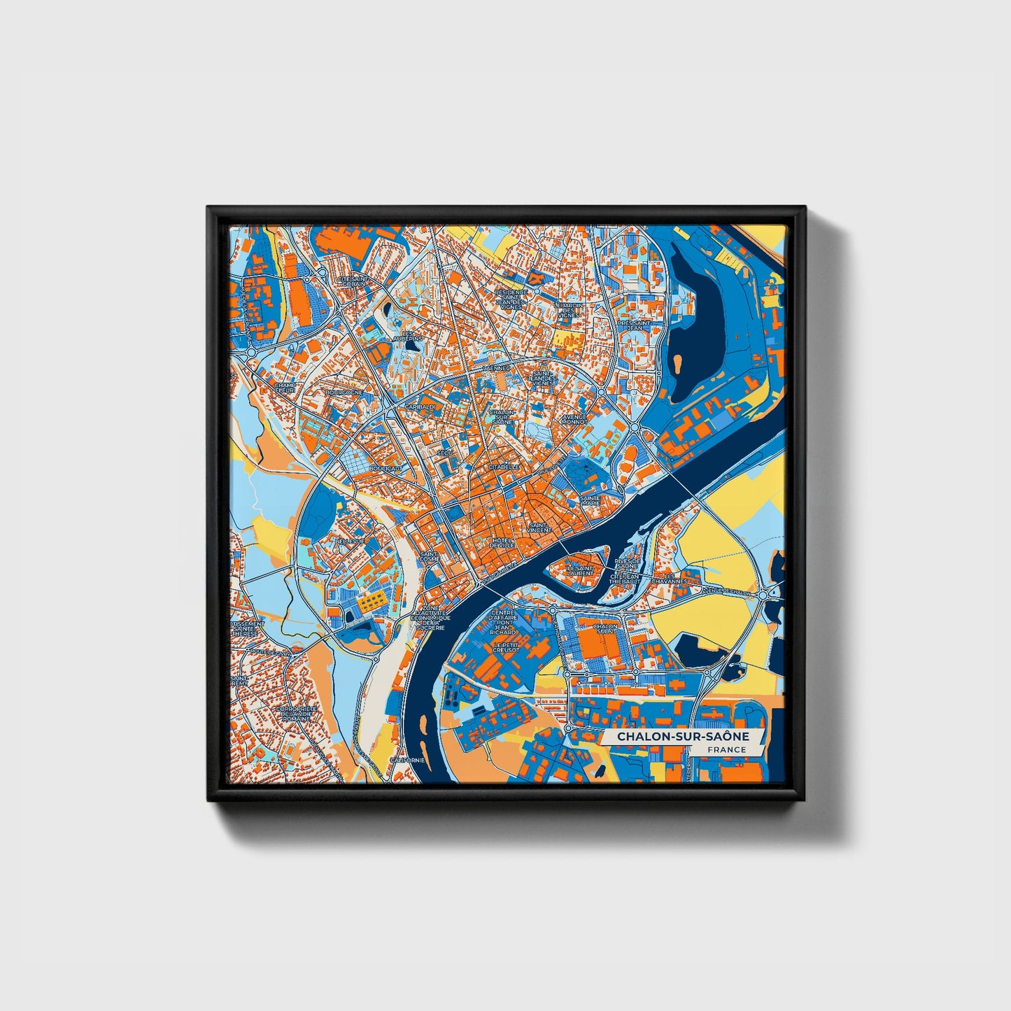 Chalon-Sur-Saône France Colorful City Map Canvas Print • Black Framed