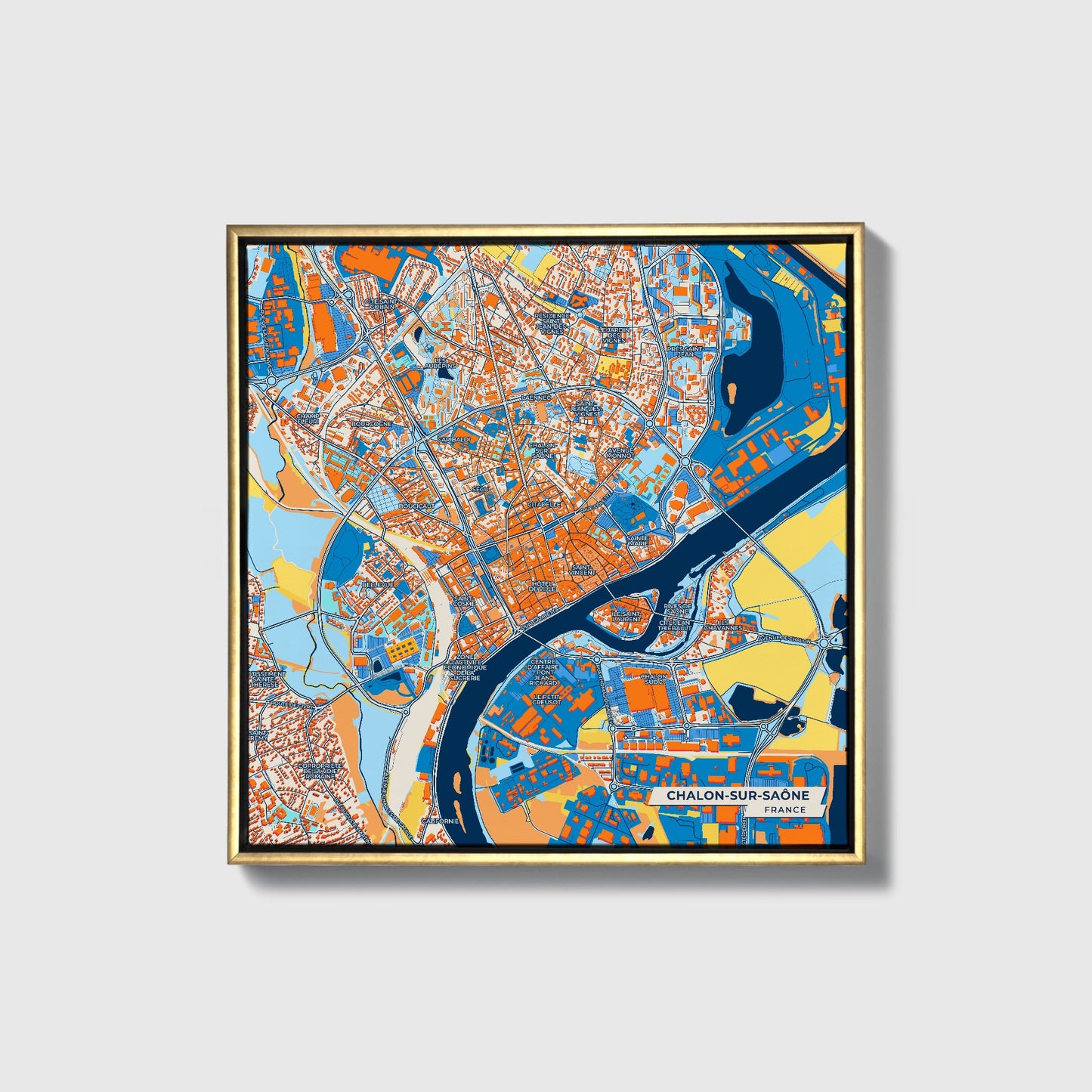 Chalon-Sur-Saône France Colorful City Map Canvas Print • Gold Framed