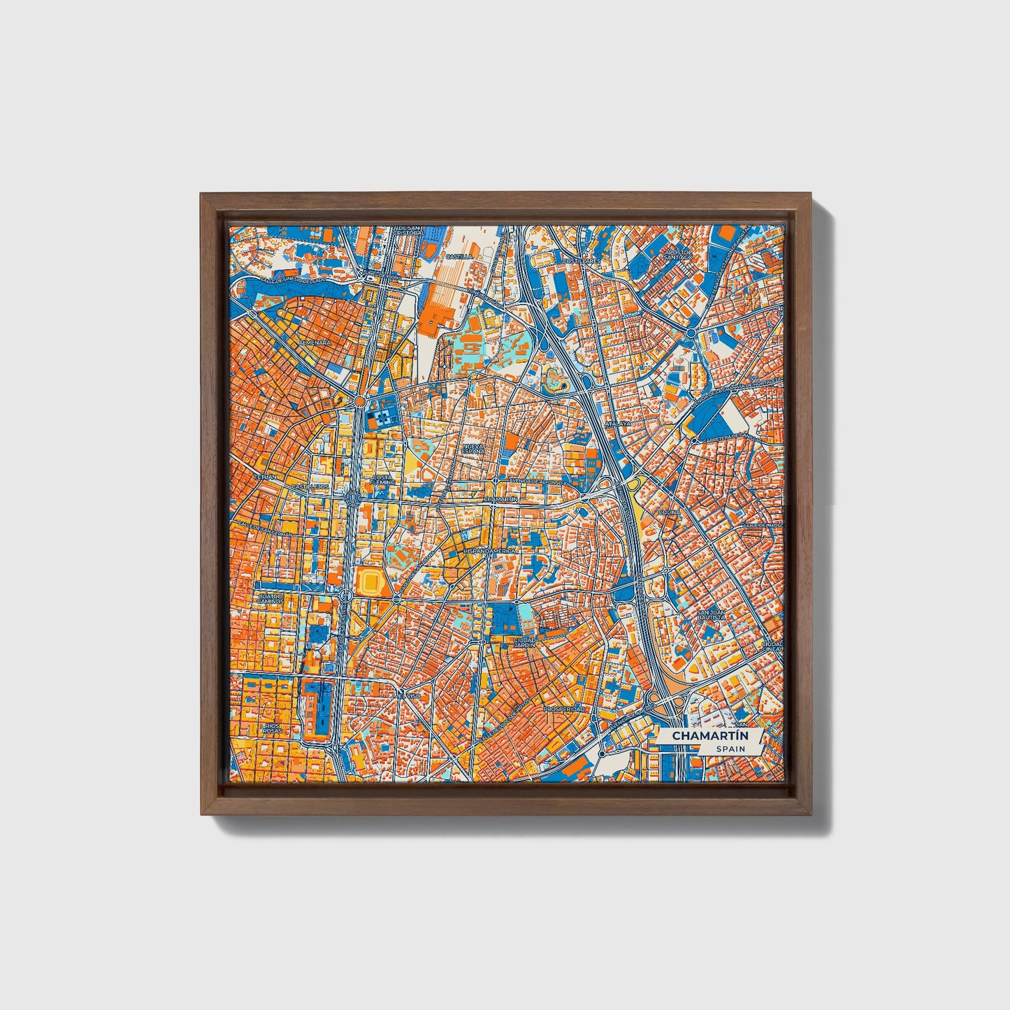 Chamartín Spain Colorful City Map Canvas Print • Dark Wooden Framed