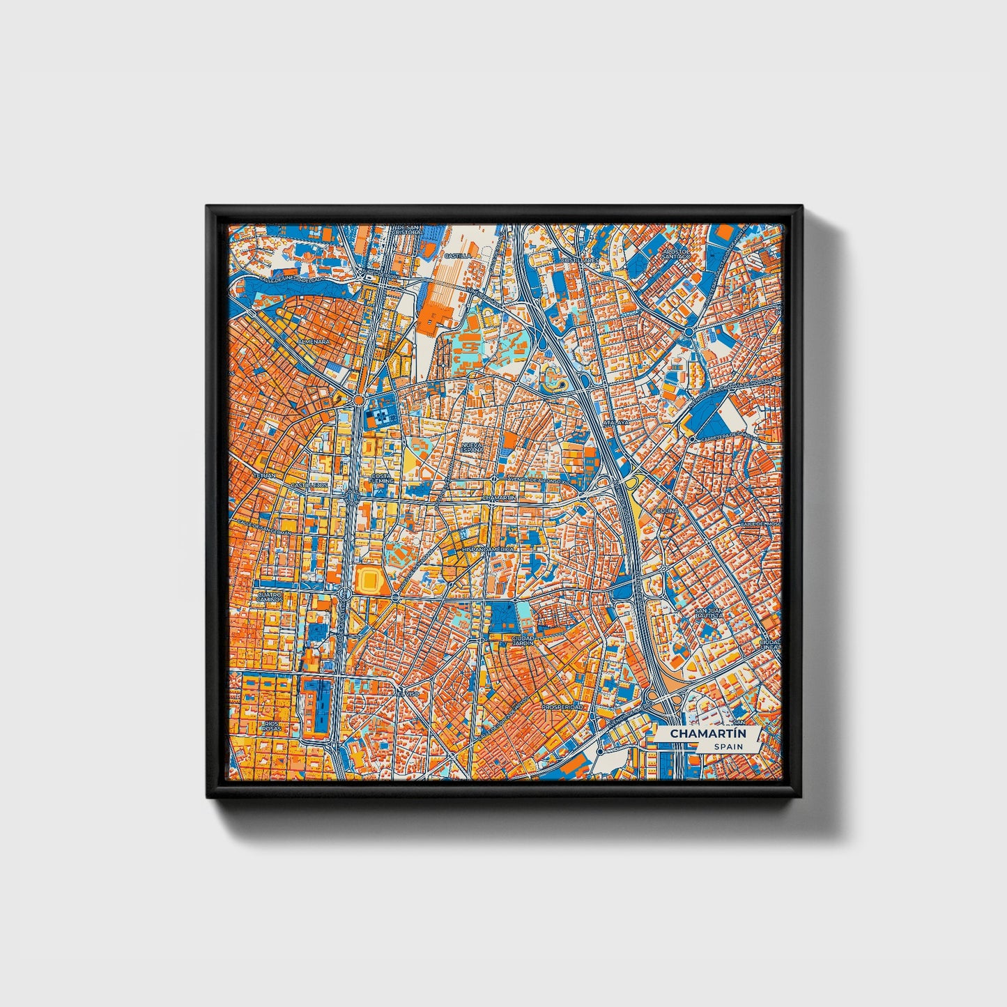 Chamartín Spain Colorful City Map Canvas Print • Black Framed
