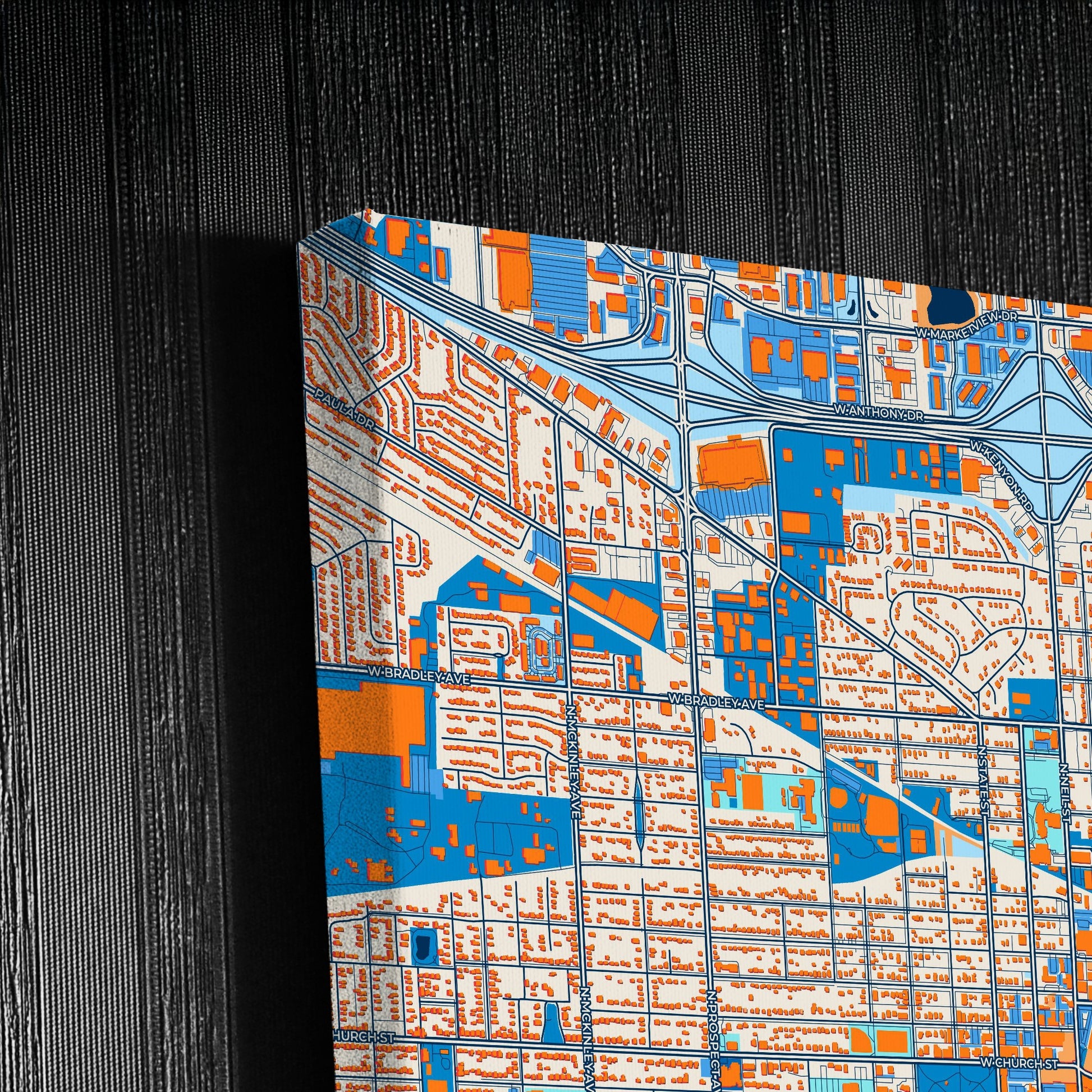 Champaign Illinois Colorful City Map Canvas Print Detail