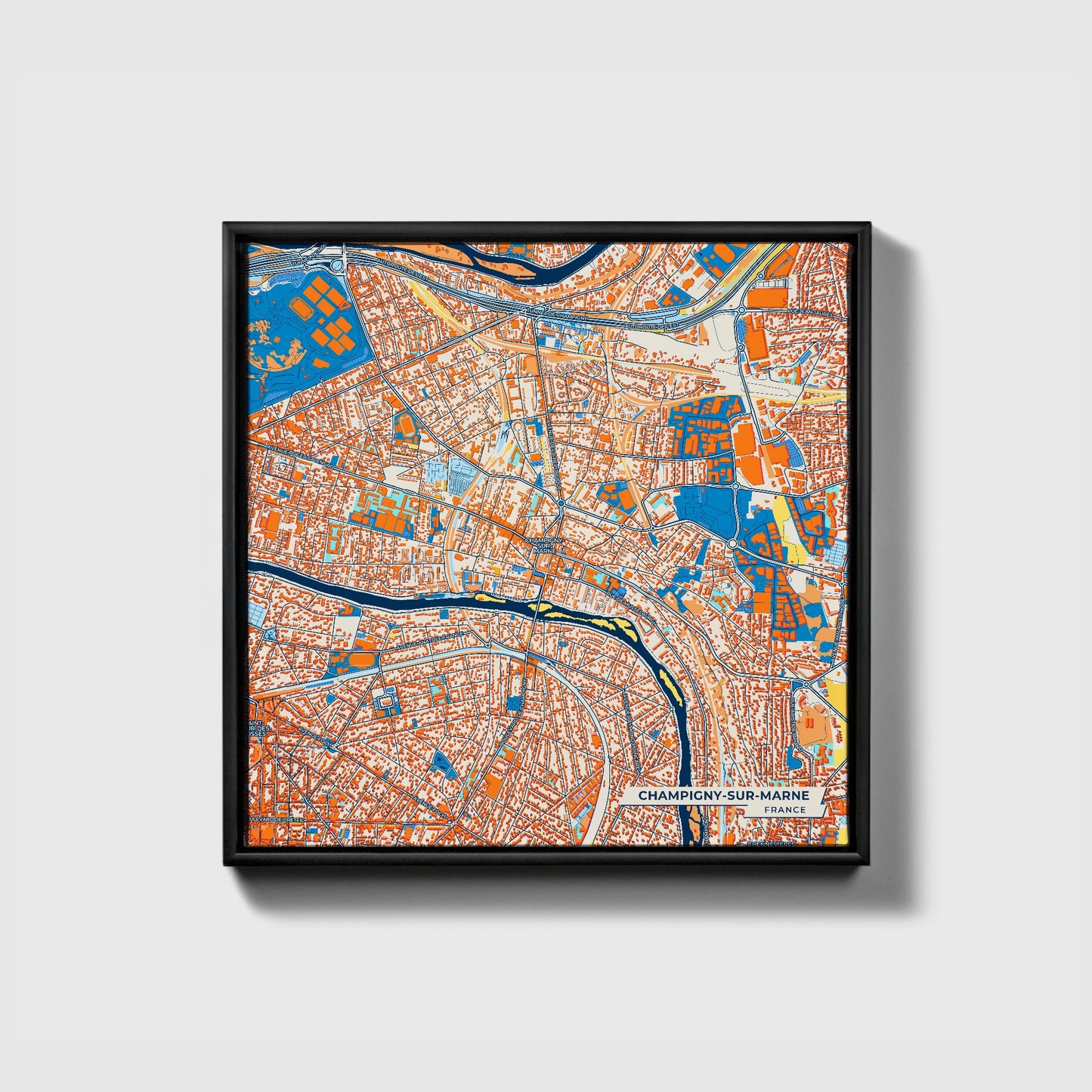 Champigny-Sur-Marne France Colorful City Map Canvas Print • Black Framed