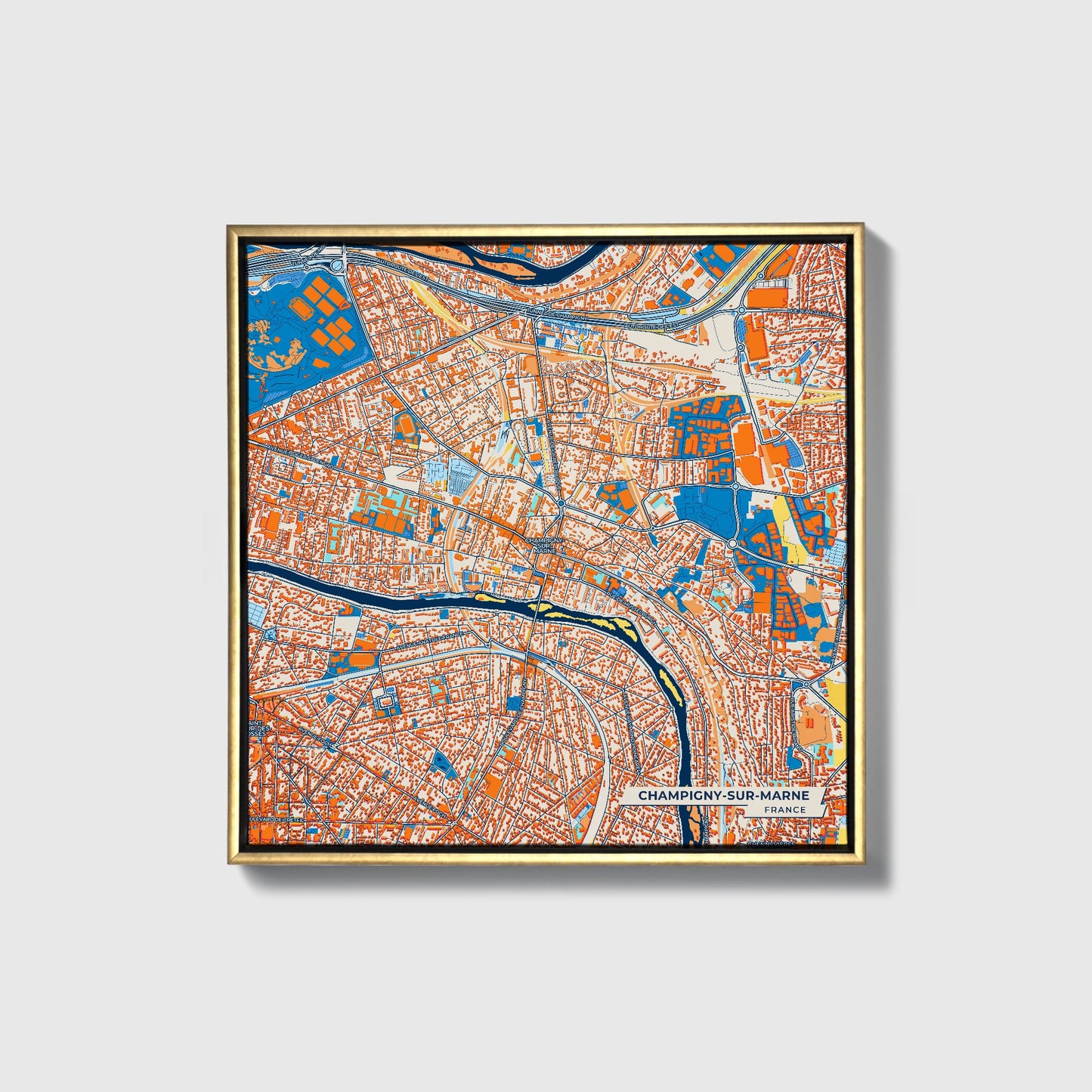 Champigny-Sur-Marne France Colorful City Map Canvas Print • Gold Framed