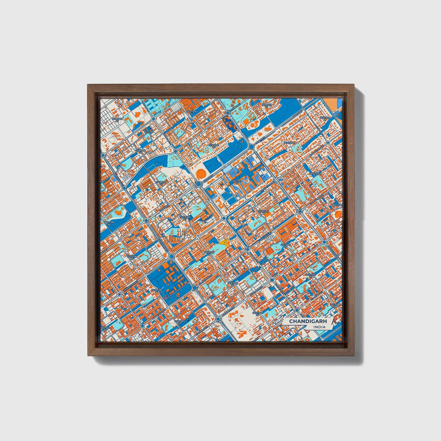Chandigarh India Colorful City Map Canvas Print • Dark Wooden Framed