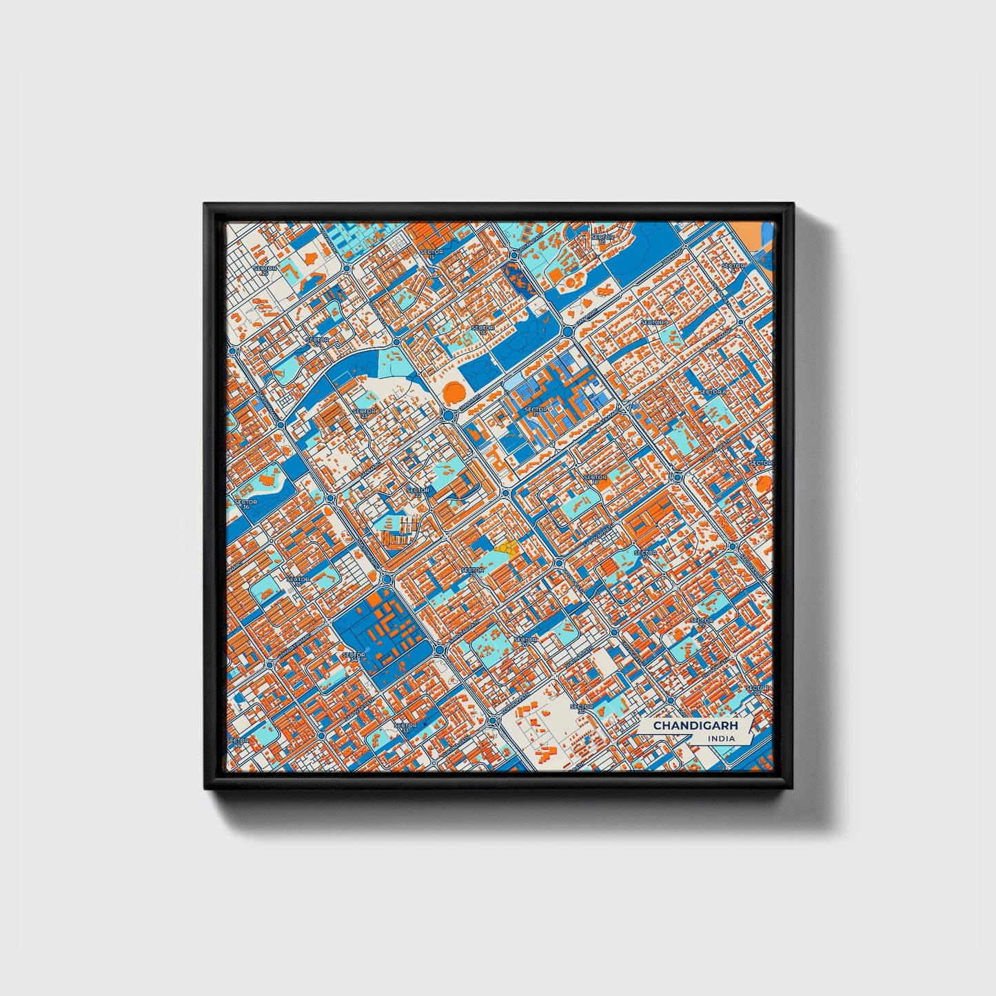 Chandigarh India Colorful City Map Canvas Print • Black Framed
