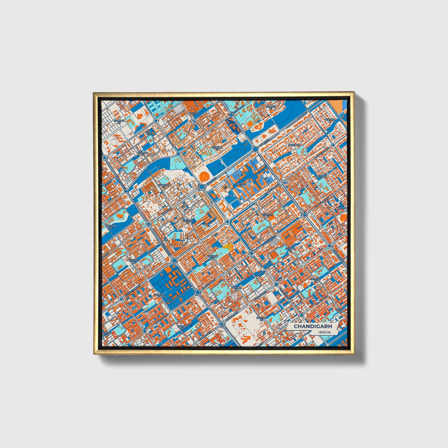 Chandigarh India Colorful City Map Canvas Print • Gold Framed