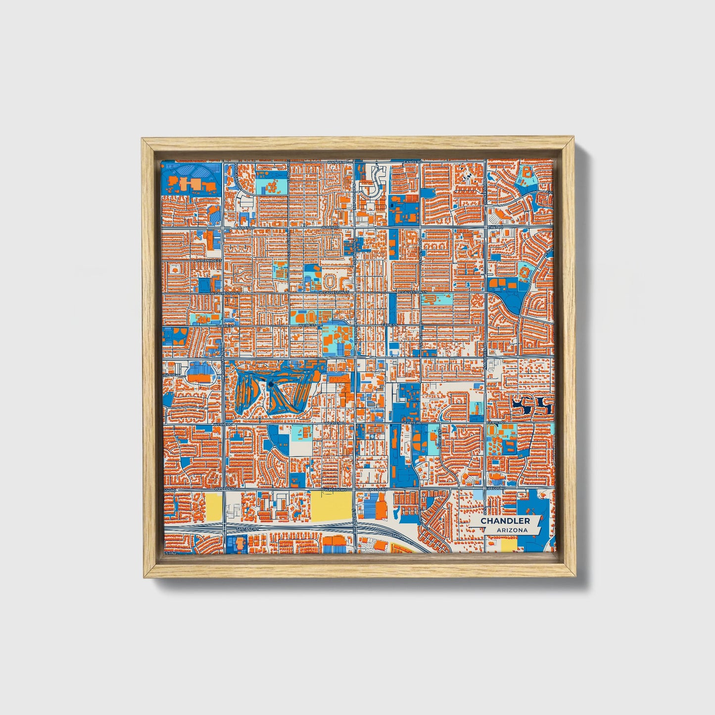 Chandler Arizona Colorful City Map Canvas Print • Natural Wooden Framed