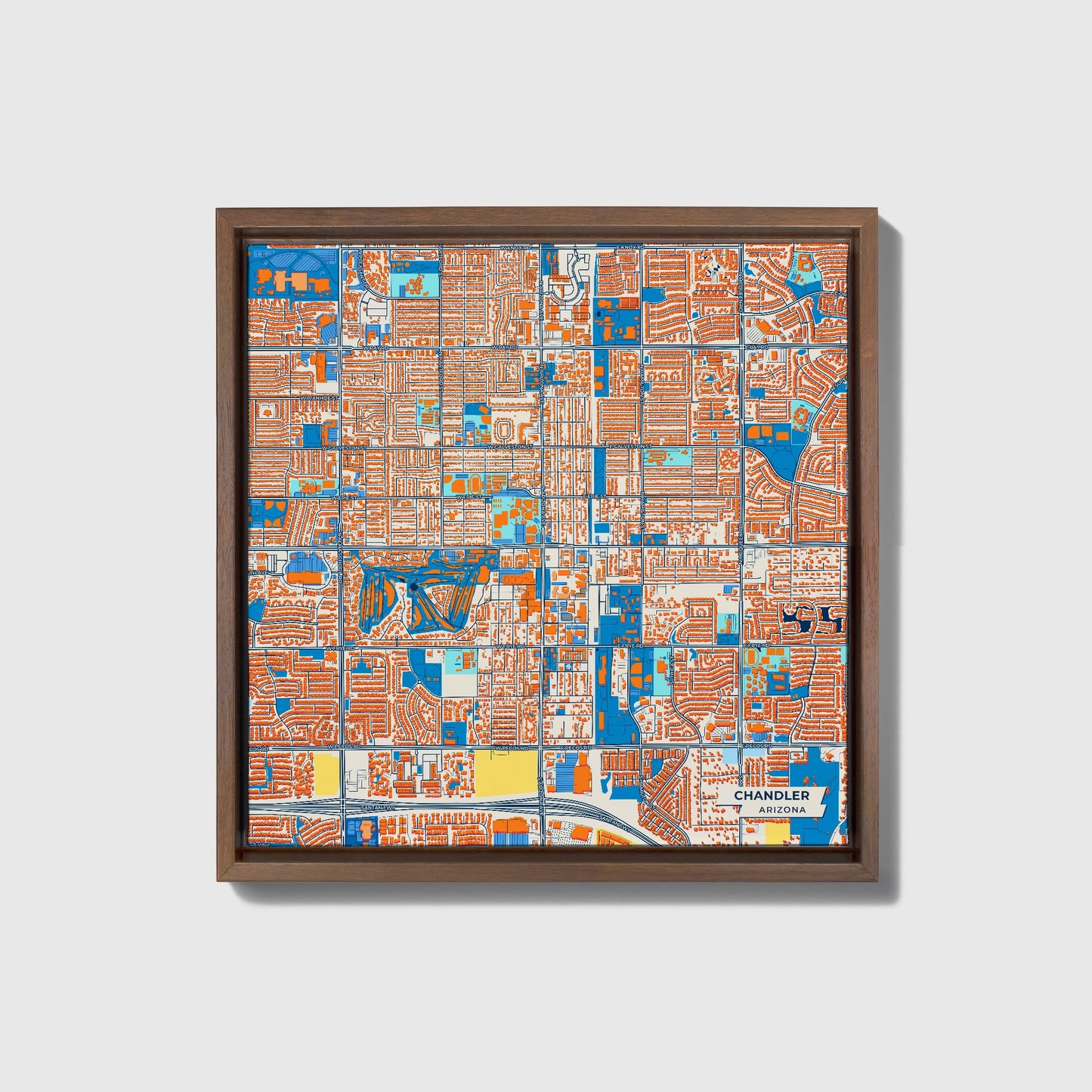 Chandler Arizona Colorful City Map Canvas Print • Dark Wooden Framed