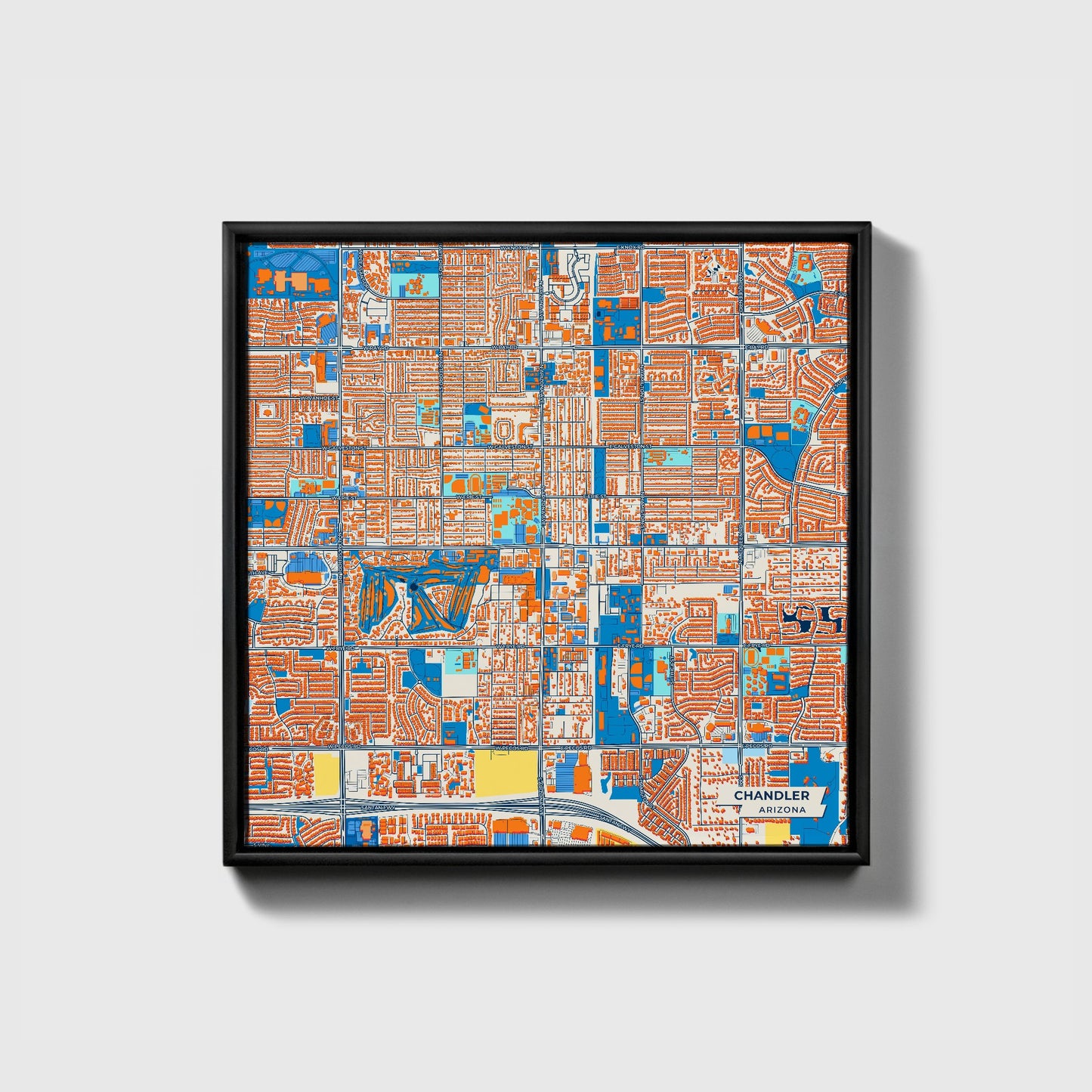 Chandler Arizona Colorful City Map Canvas Print • Black Framed