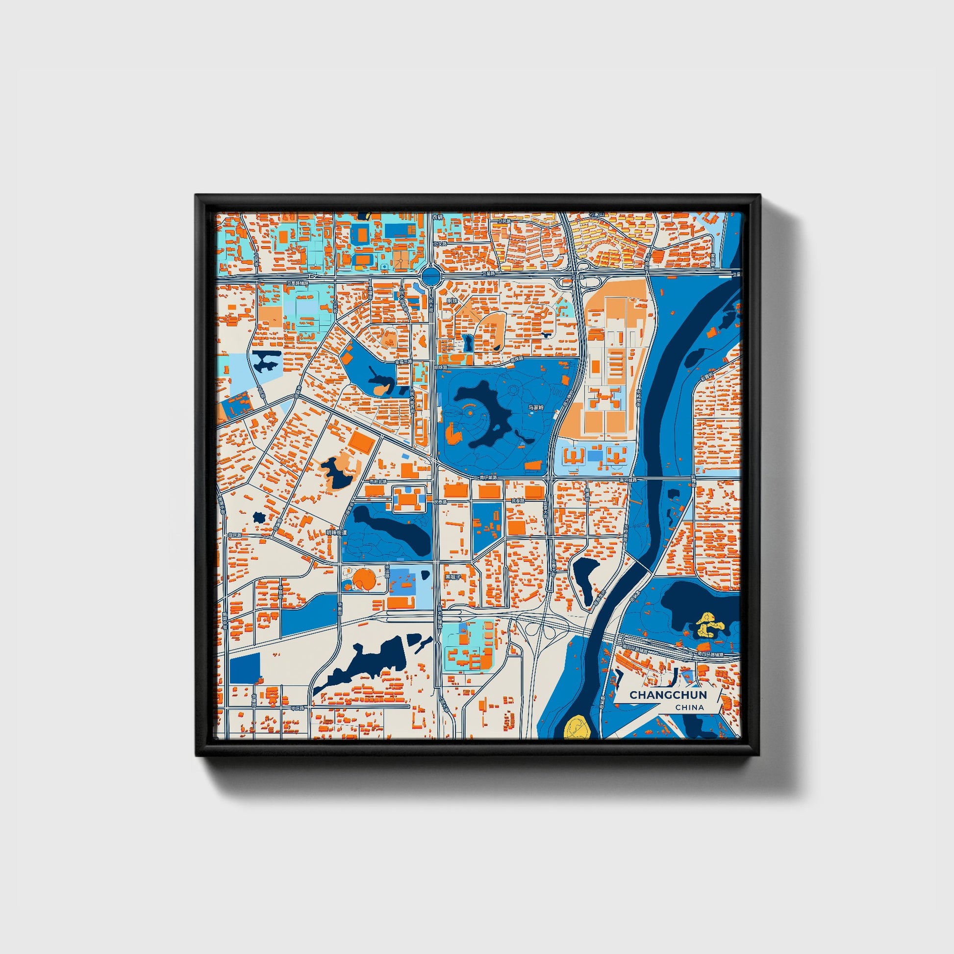Changchun China Colorful City Map Canvas Print • Black Framed
