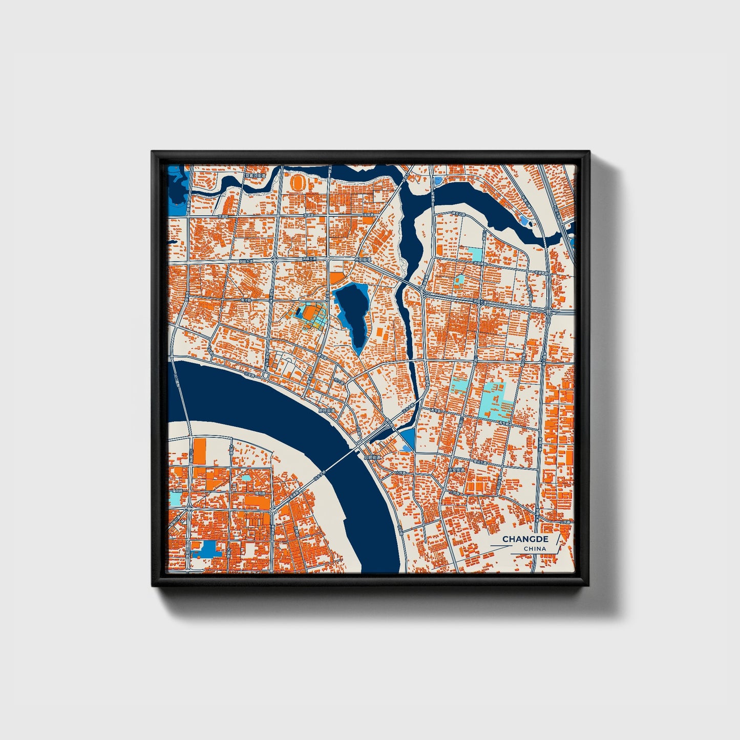 Changde China Colorful City Map Canvas Print • Black Framed