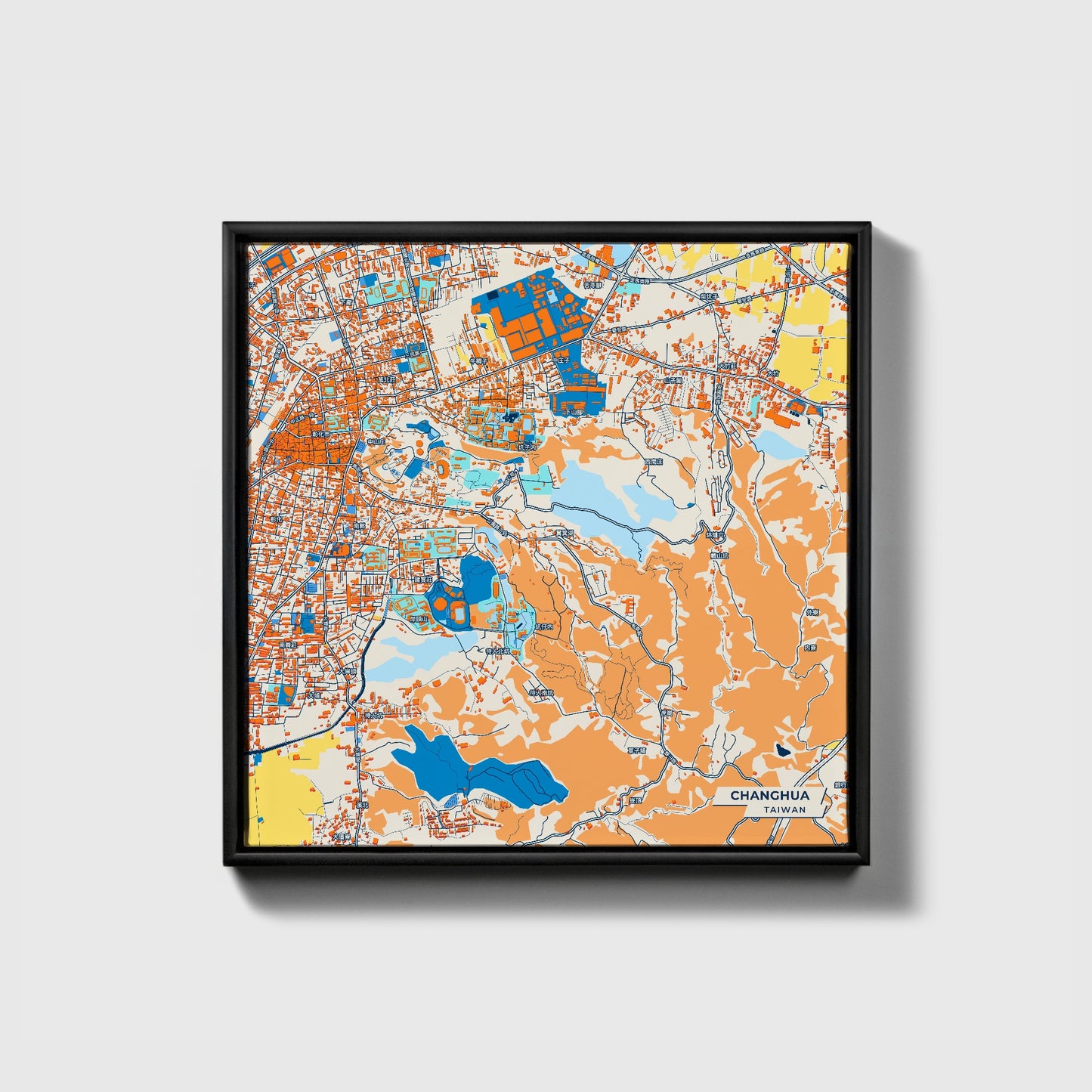 Changhua Taiwan Colorful City Map Canvas Print • Black Framed