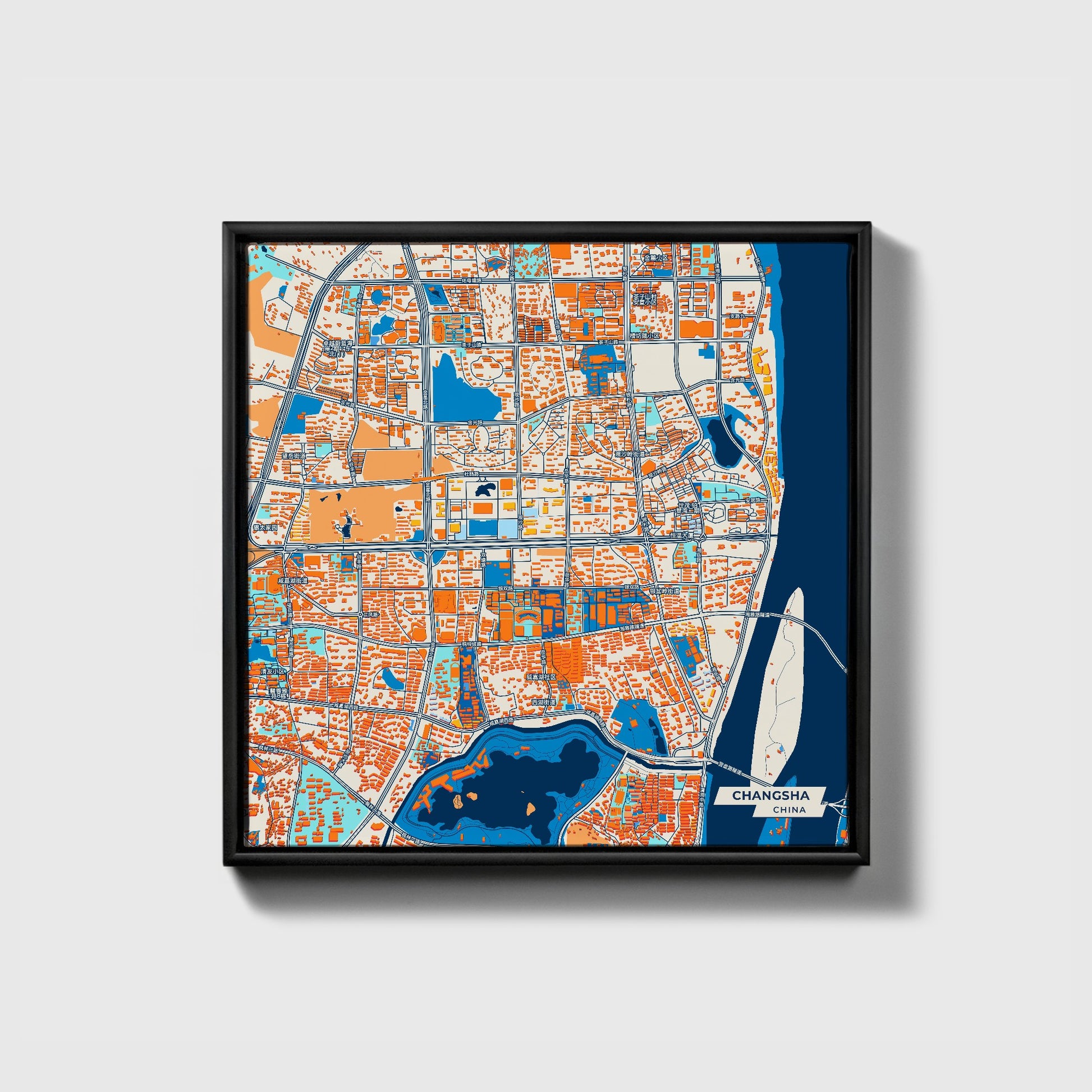 Changsha China Colorful City Map Canvas Print • Black Framed