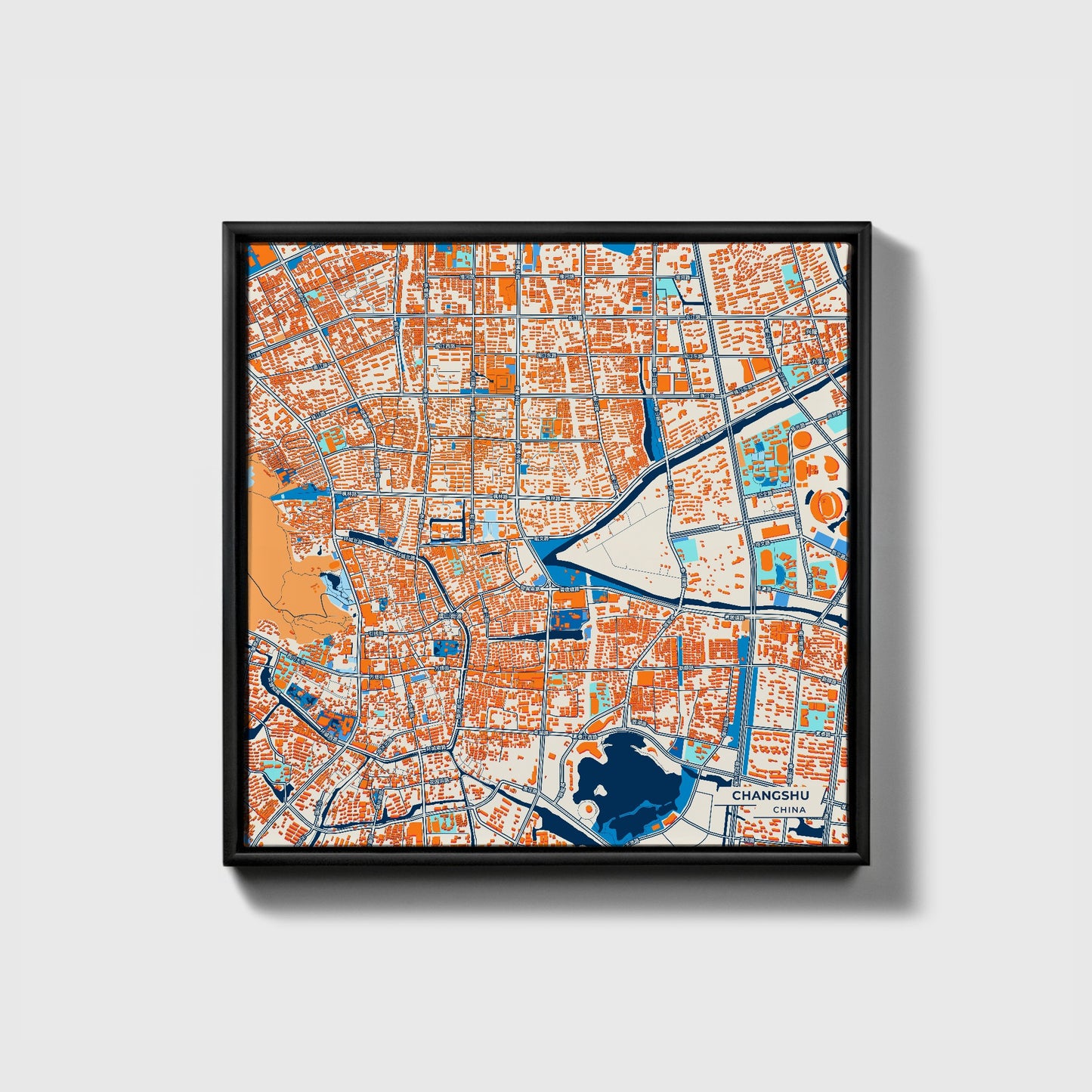 Changshu China Colorful City Map Canvas Print • Black Framed