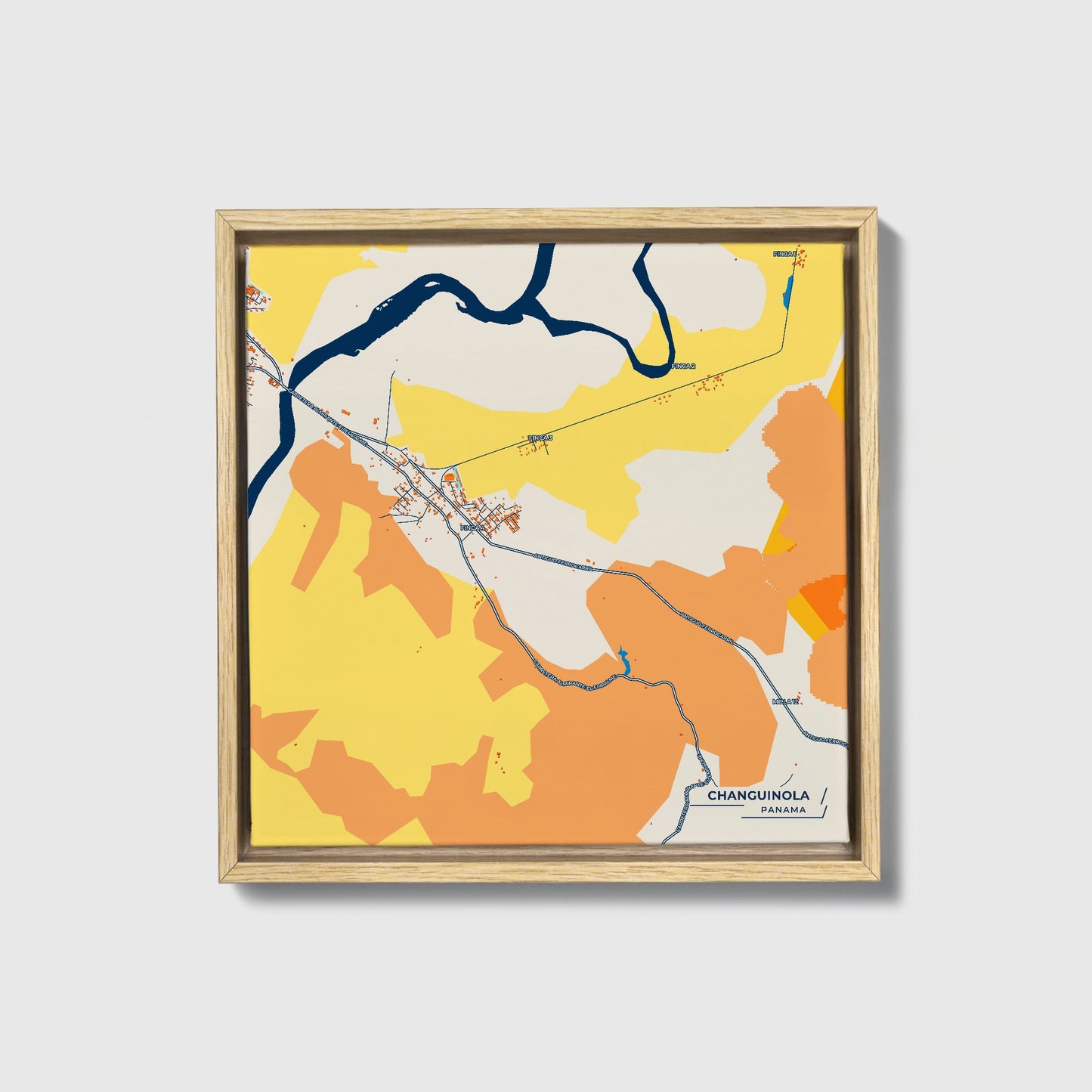 Changuinola Panama Colorful City Map Canvas Print • Natural Wooden Framed