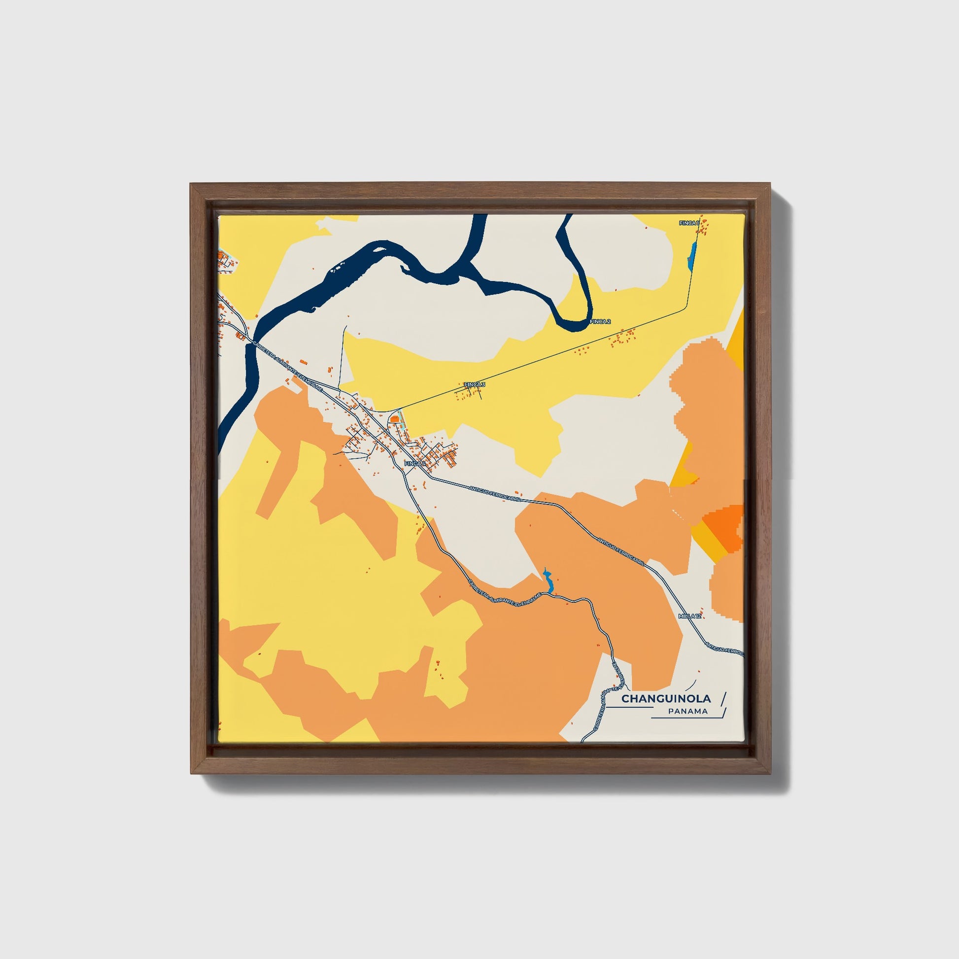 Changuinola Panama Colorful City Map Canvas Print • Dark Wooden Framed