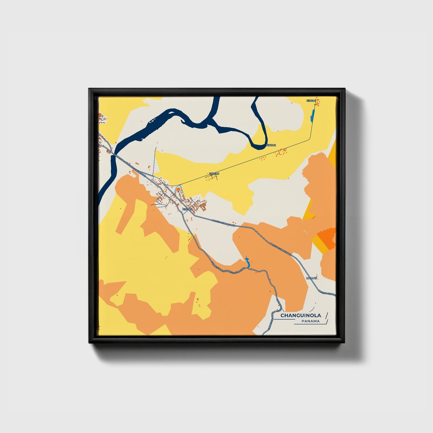 Changuinola Panama Colorful City Map Canvas Print • Black Framed