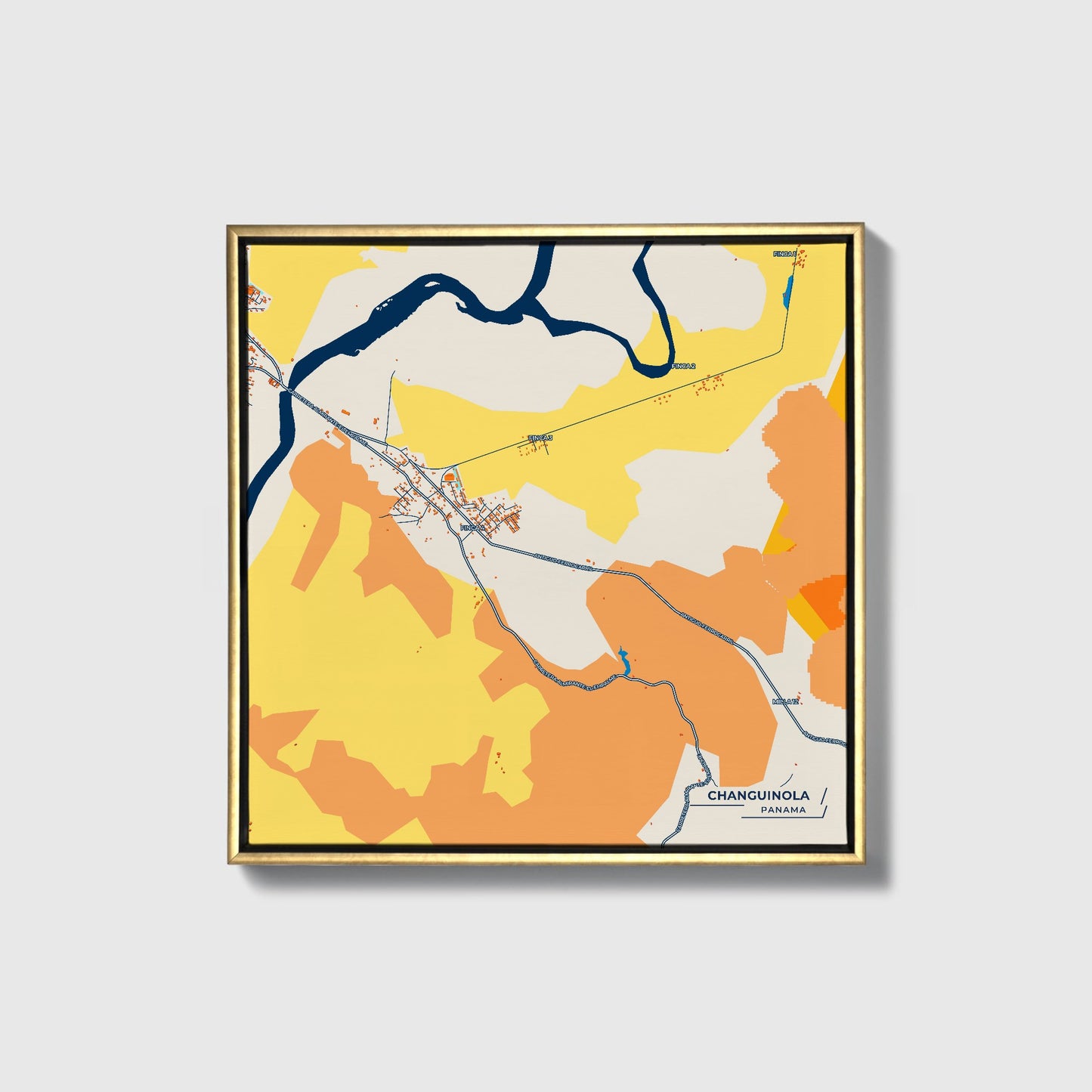 Changuinola Panama Colorful City Map Canvas Print • Gold Framed