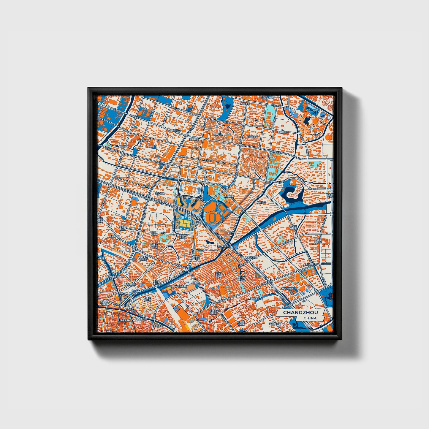 Changzhou China Colorful City Map Canvas Print • Black Framed