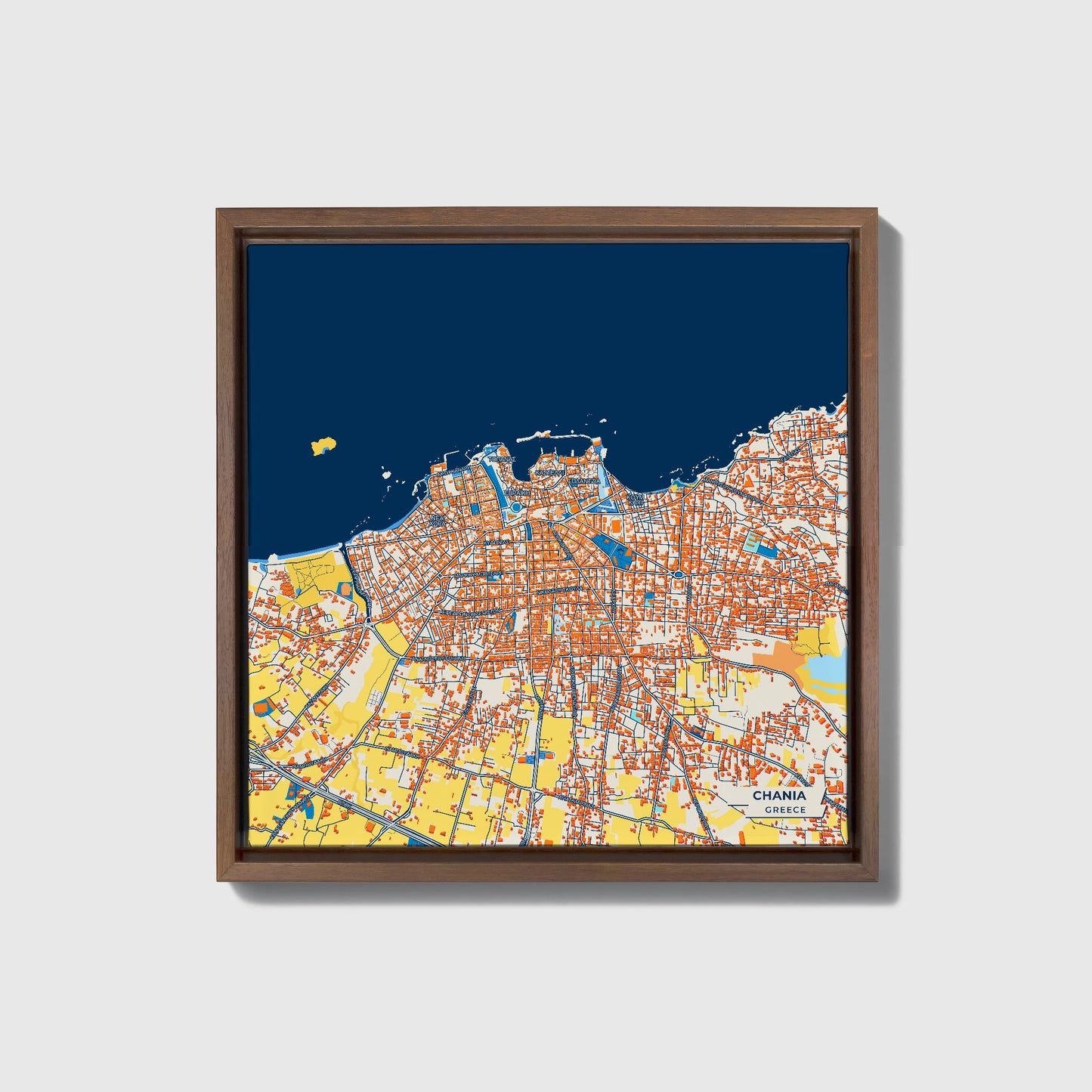 Χανια Greece Colorful City Map Canvas Print • Dark Wooden Framed