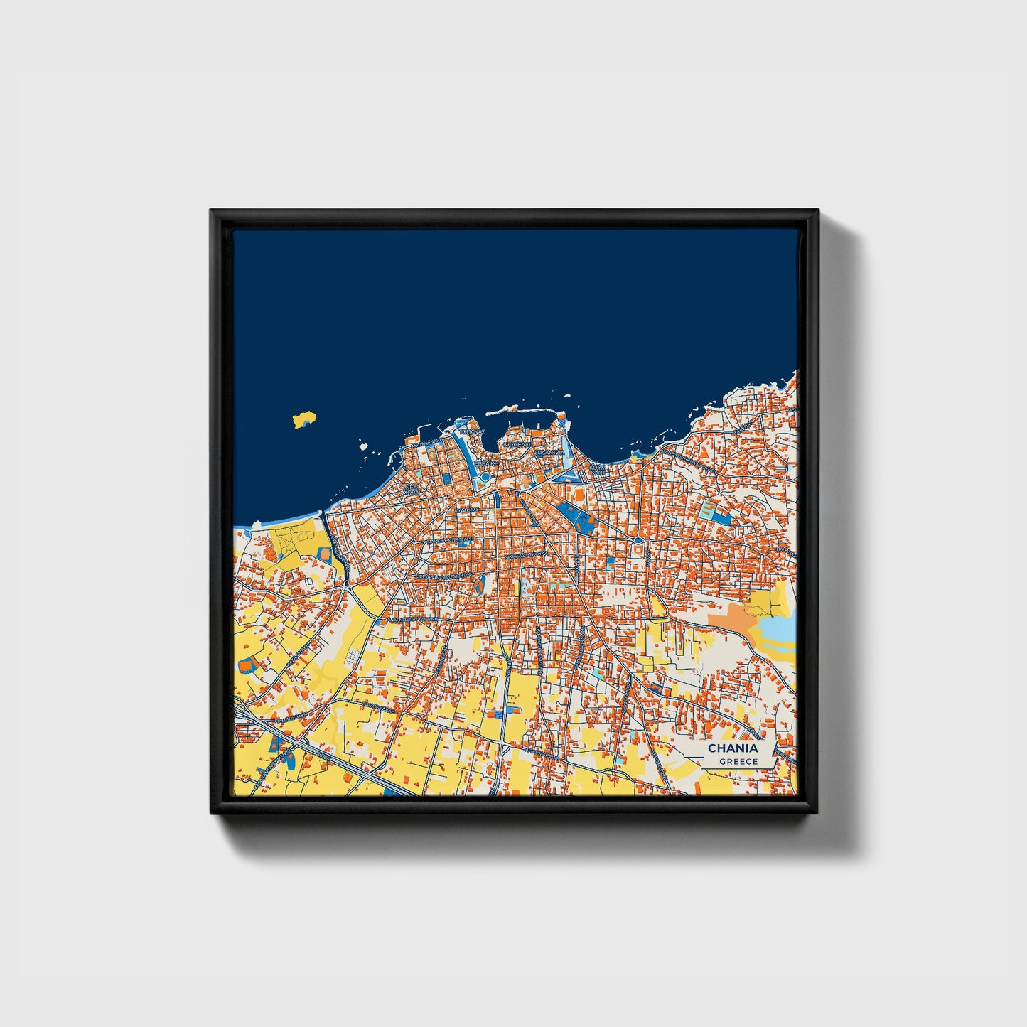 Χανια Greece Colorful City Map Canvas Print • Black Framed