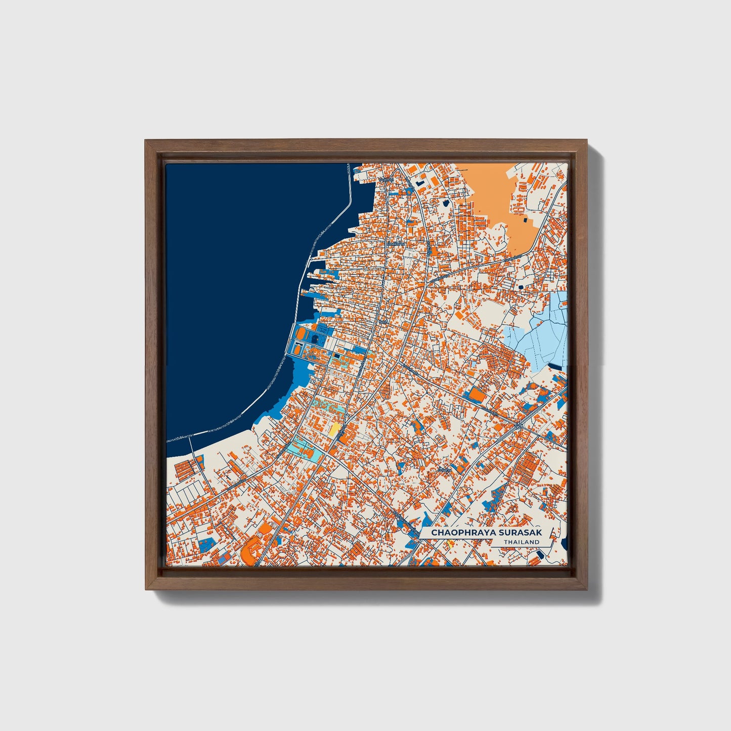 Chaophraya Surasak Thailand Colorful City Map Canvas Print • Dark Wooden Framed