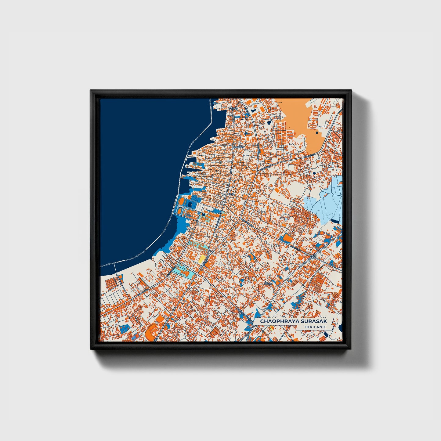 Chaophraya Surasak Thailand Colorful City Map Canvas Print • Black Framed