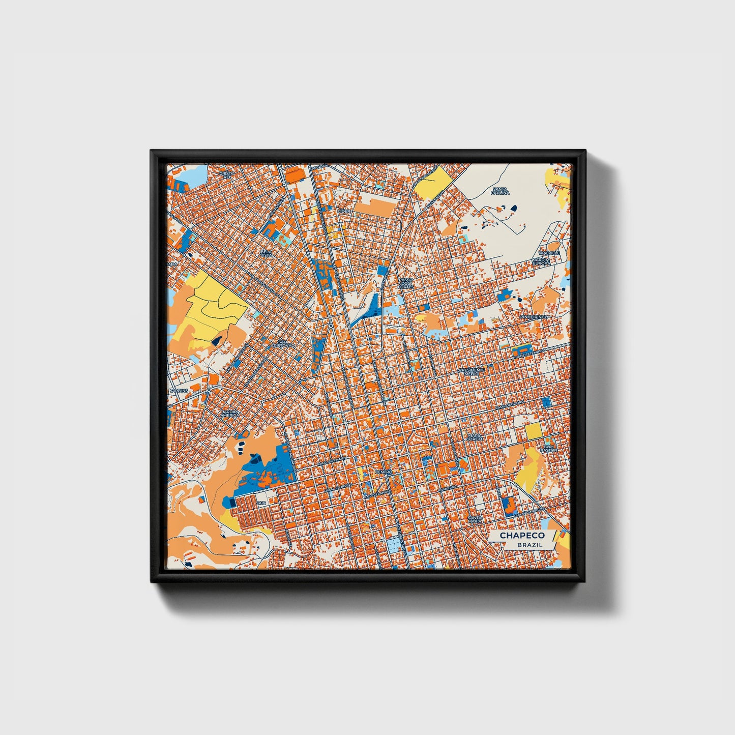 Chapeco Brazil Colorful City Map Canvas Print • Black Framed