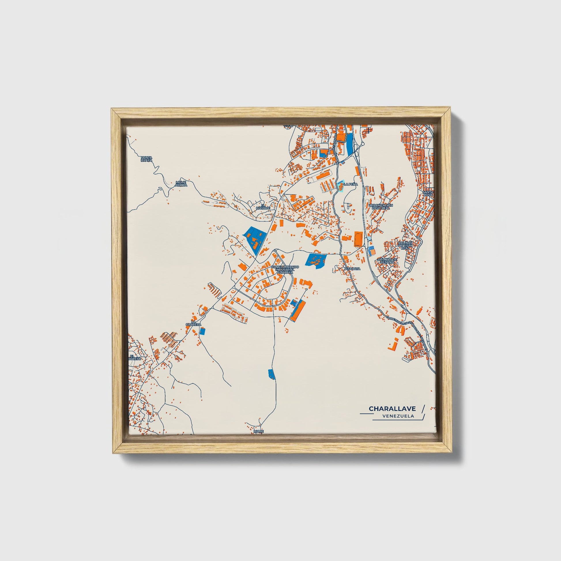 Charallave Venezuela Colorful City Map Canvas Print • Natural Wooden Framed