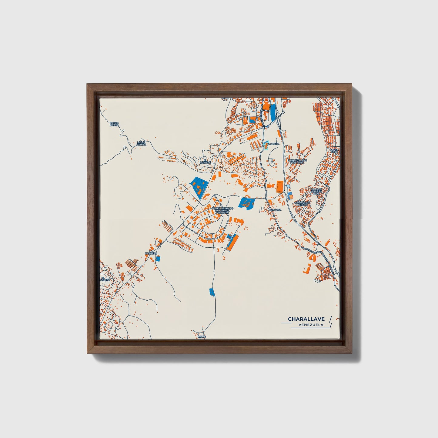 Charallave Venezuela Colorful City Map Canvas Print • Dark Wooden Framed