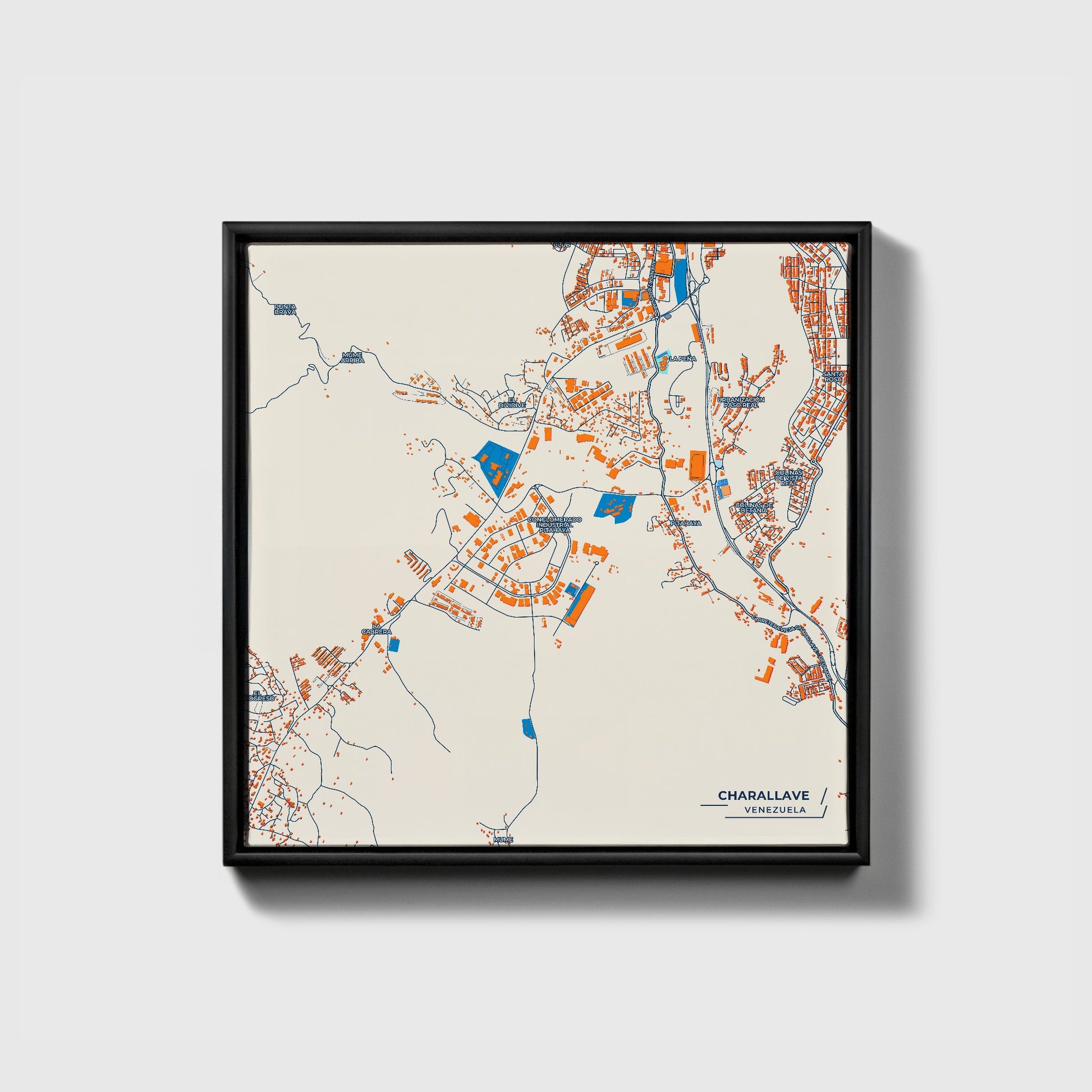 Charallave Venezuela Colorful City Map Canvas Print • Black Framed