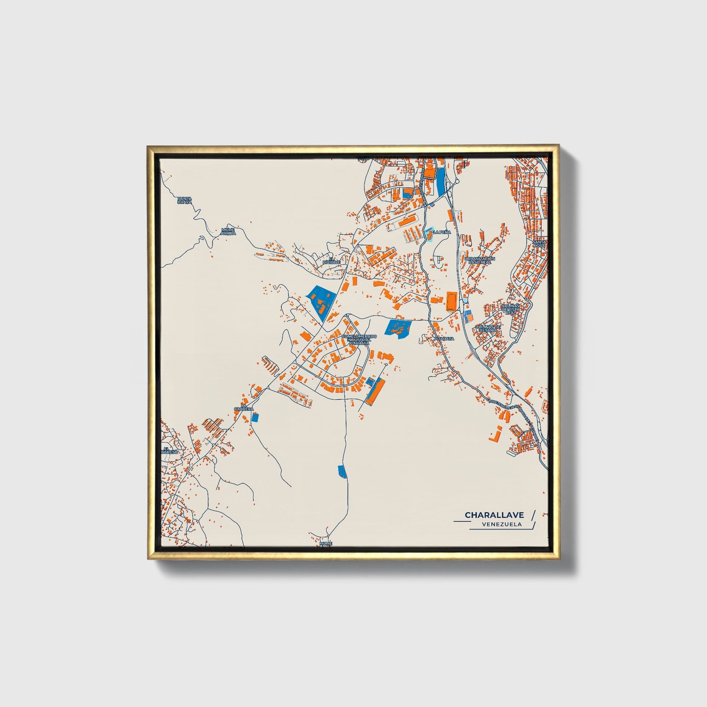 Charallave Venezuela Colorful City Map Canvas Print • Gold Framed