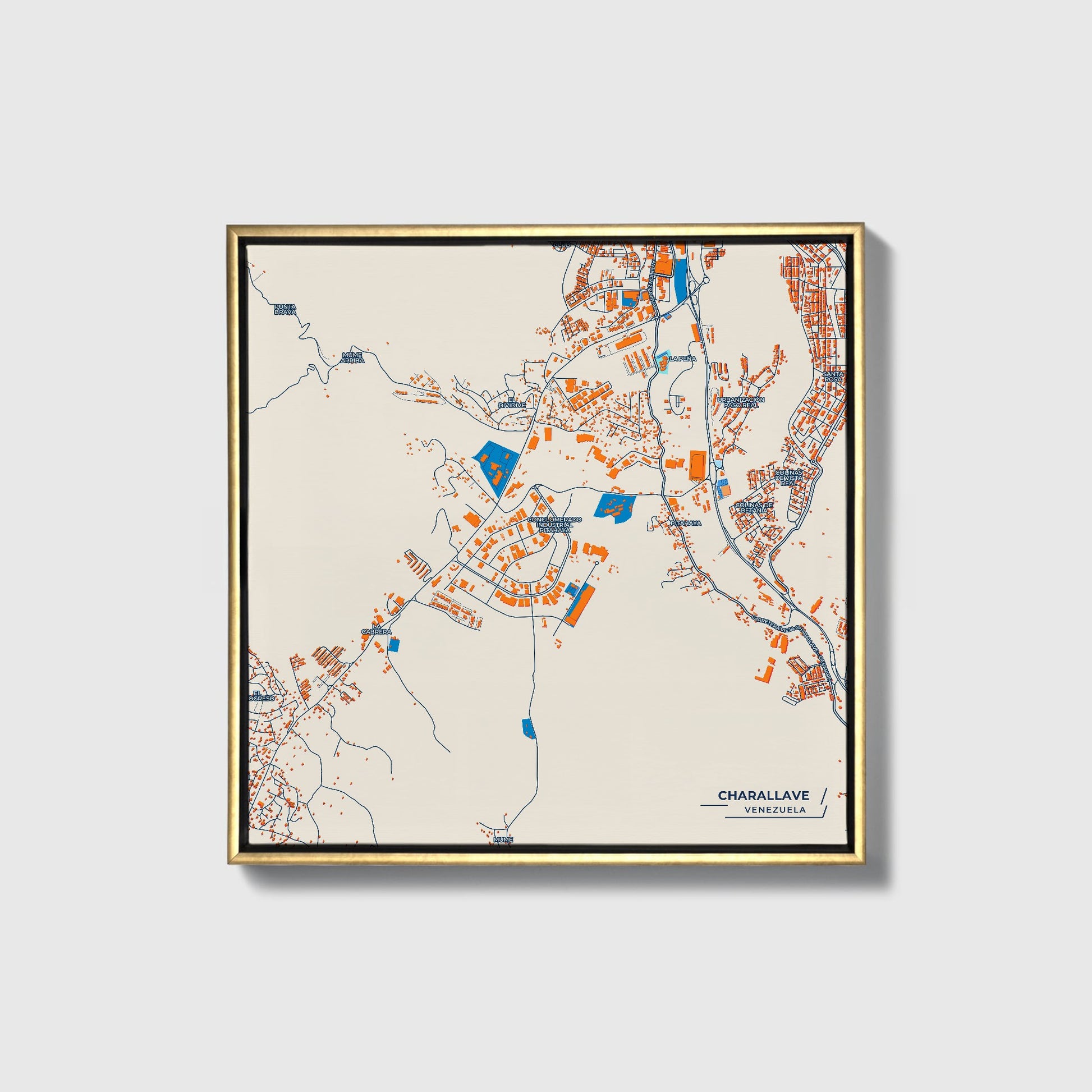 Charallave Venezuela Colorful City Map Canvas Print • Gold Framed