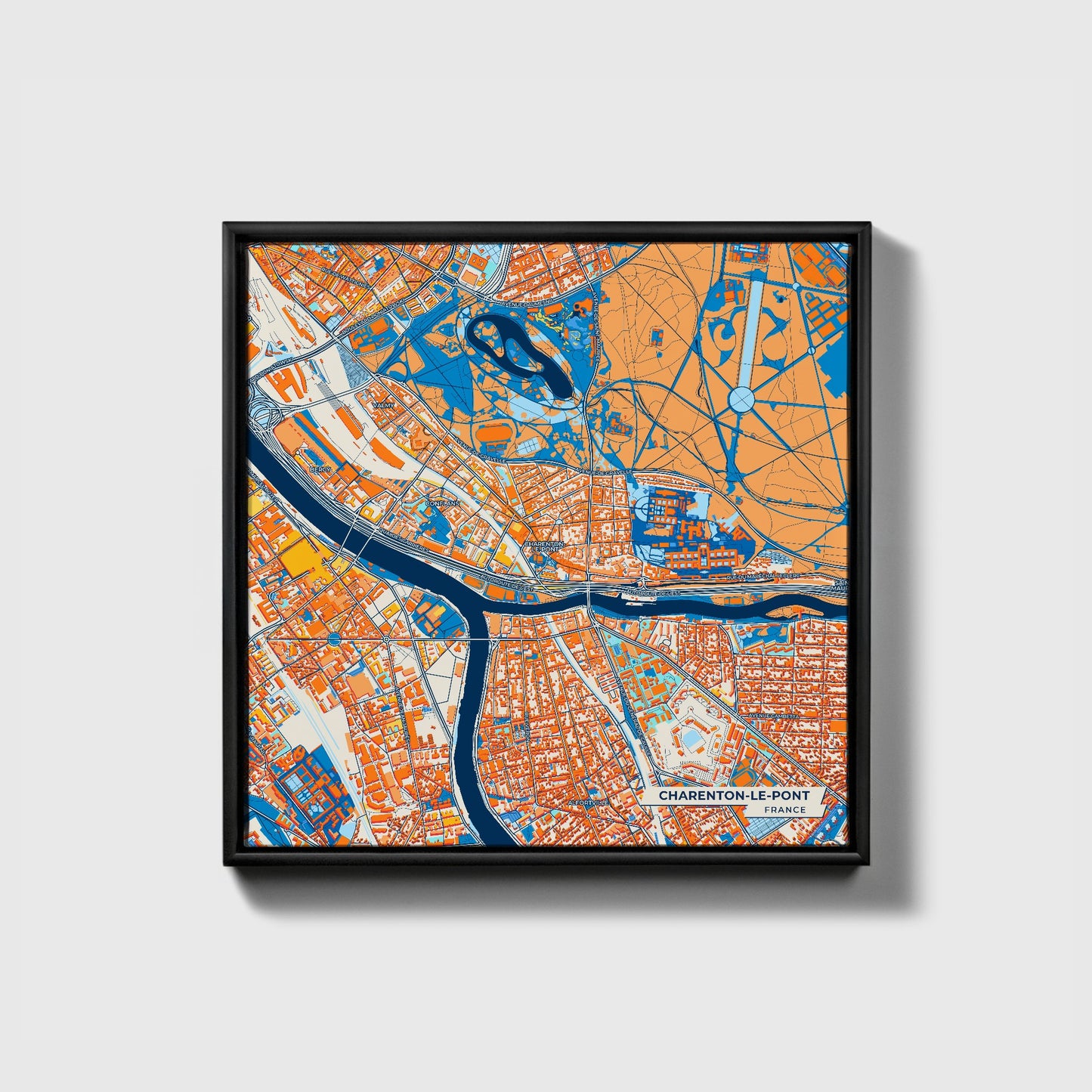 Charenton-Le-Pont France Colorful City Map Canvas Print • Black Framed